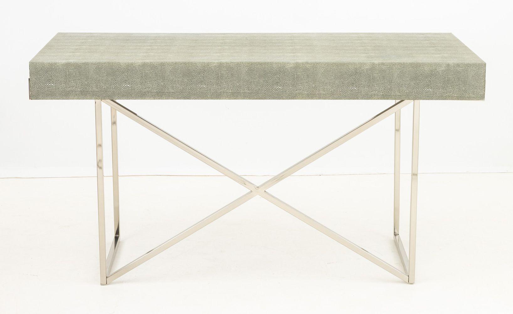 Cromo Faux Shagreen and Chrome Desk in vendita