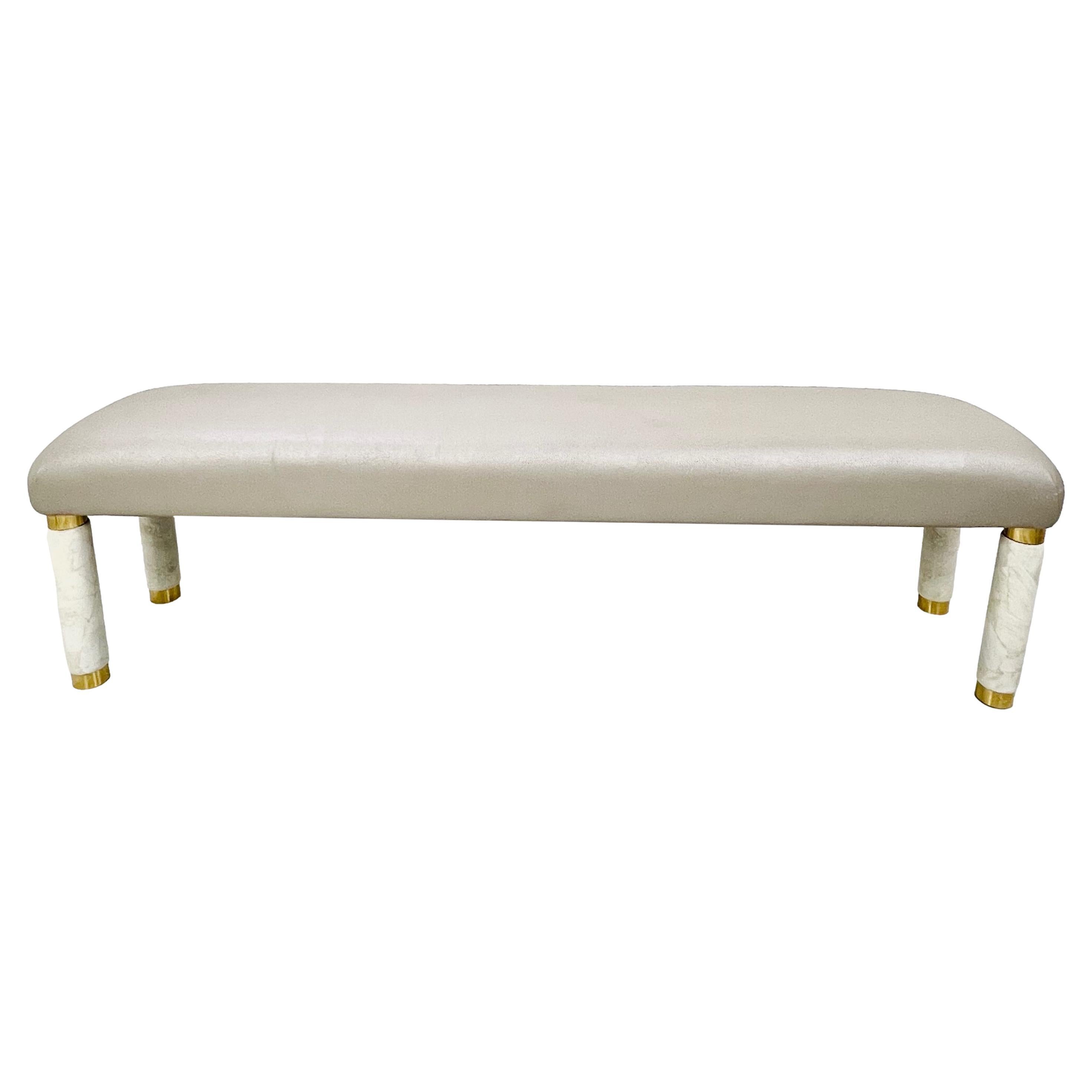 Panchina in finto zigrino con accenti in ottone in vendita