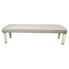Faux Shagreen Bench with Brass Accents
