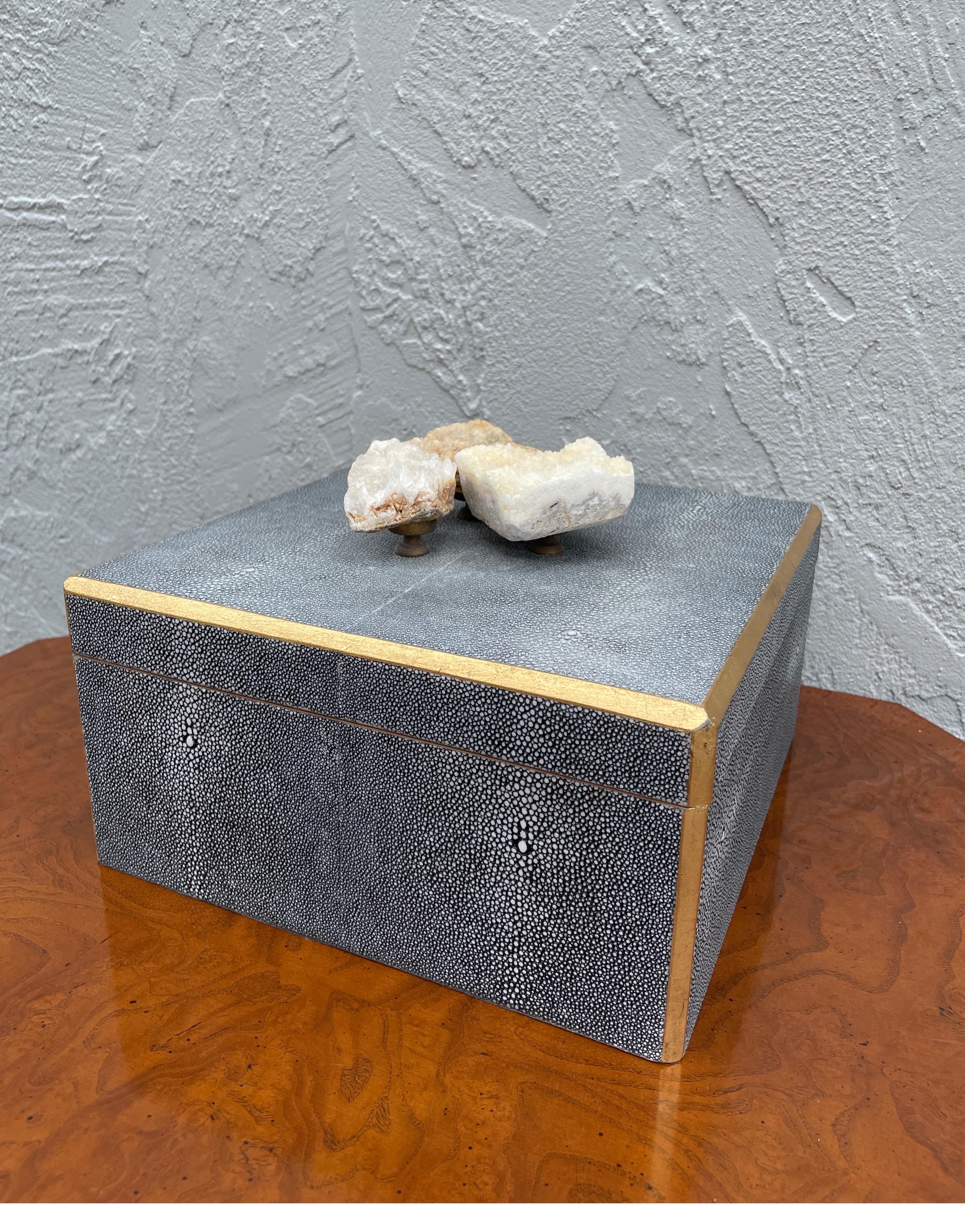 Faux shagreen box with natural quartz handle.