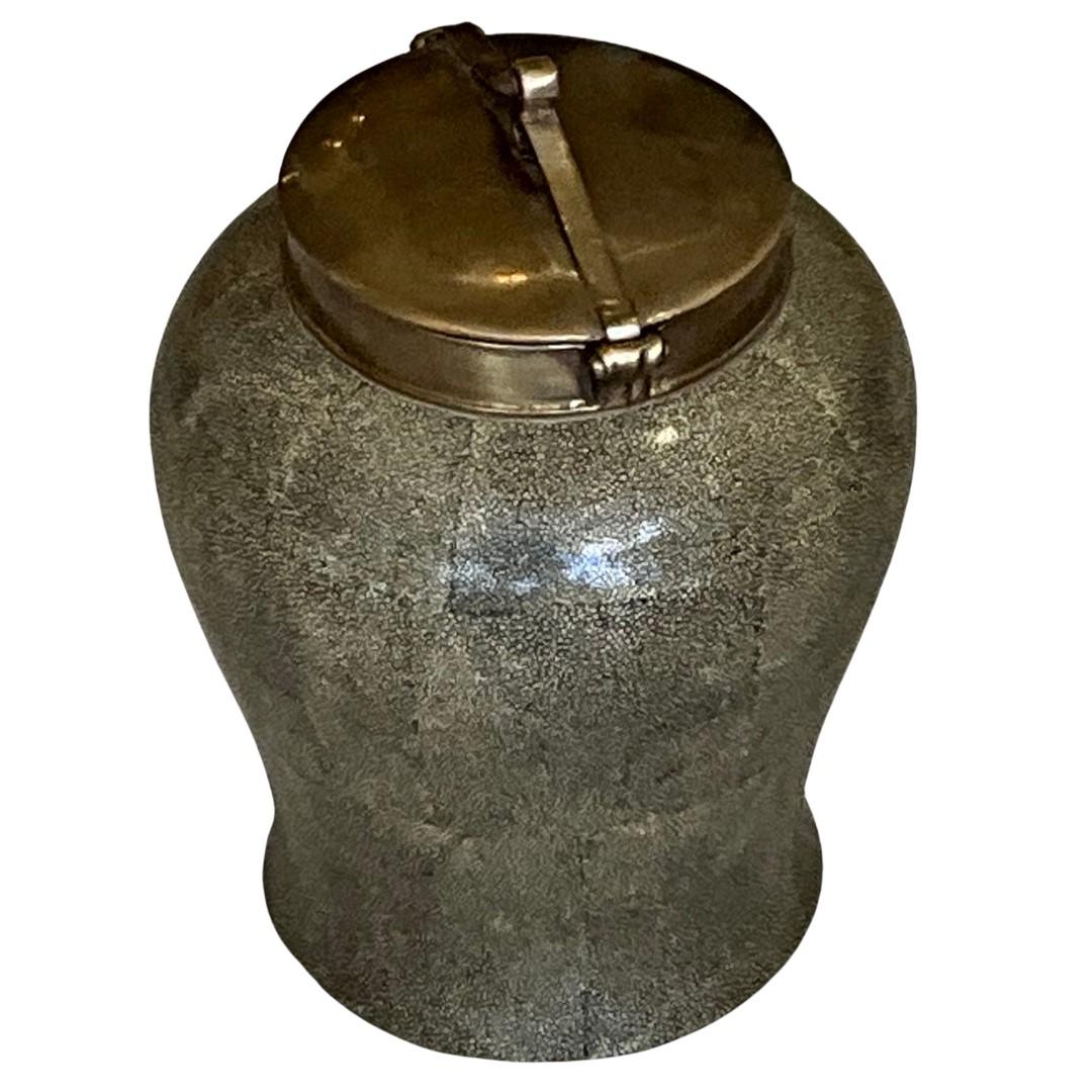 Faux Shagreen Ceramic Container with Lid In Excellent Condition For Sale In Los Angeles, CA