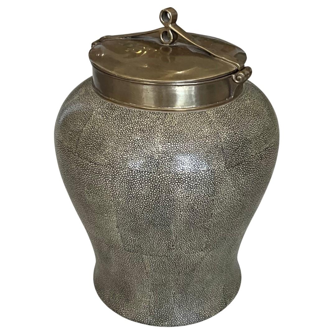 Faux Shagreen Ceramic Container with Lid For Sale 2