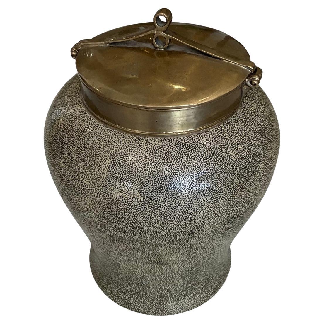 Faux Shagreen Ceramic Container with Lid For Sale