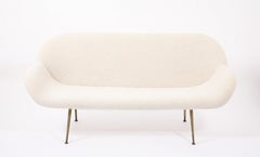 Faux Shearling Upholstered Settee with Brass Legs, Italy 1950's