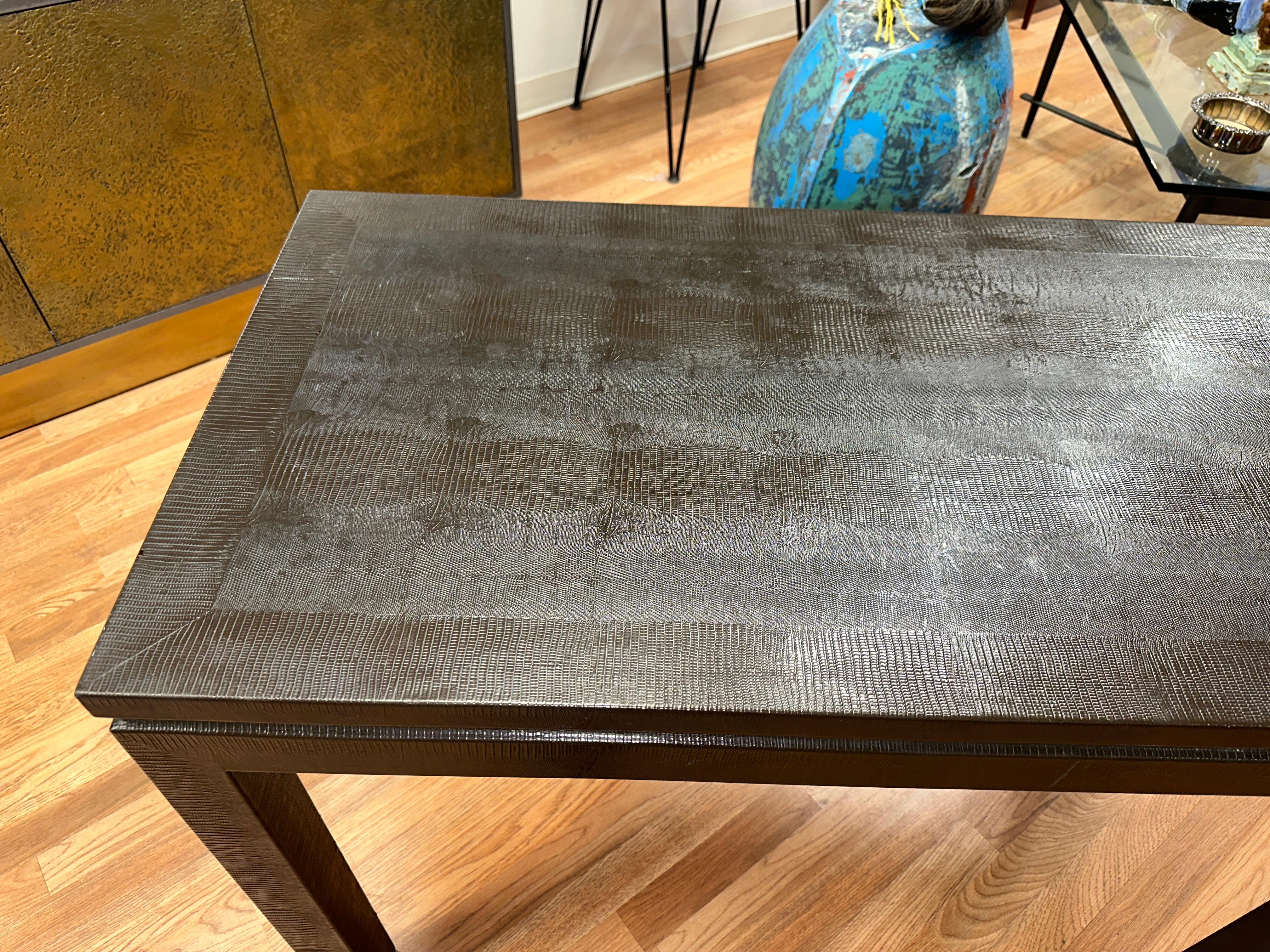 Hand-Crafted Faux Snakeskin Game Table with Removable Top For Sale