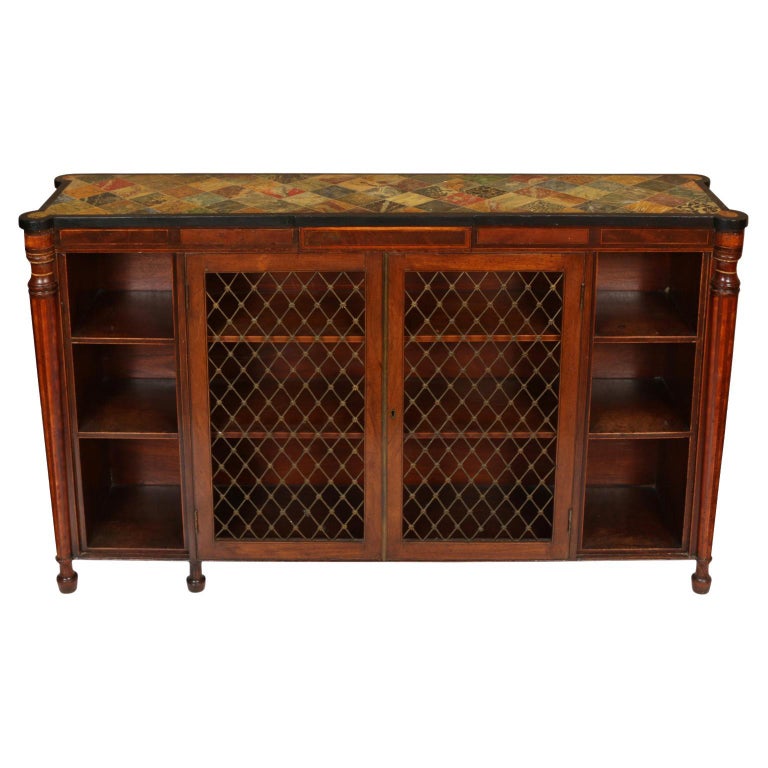 Faux Specimen Marble Top English Bookcase at 1stDibs