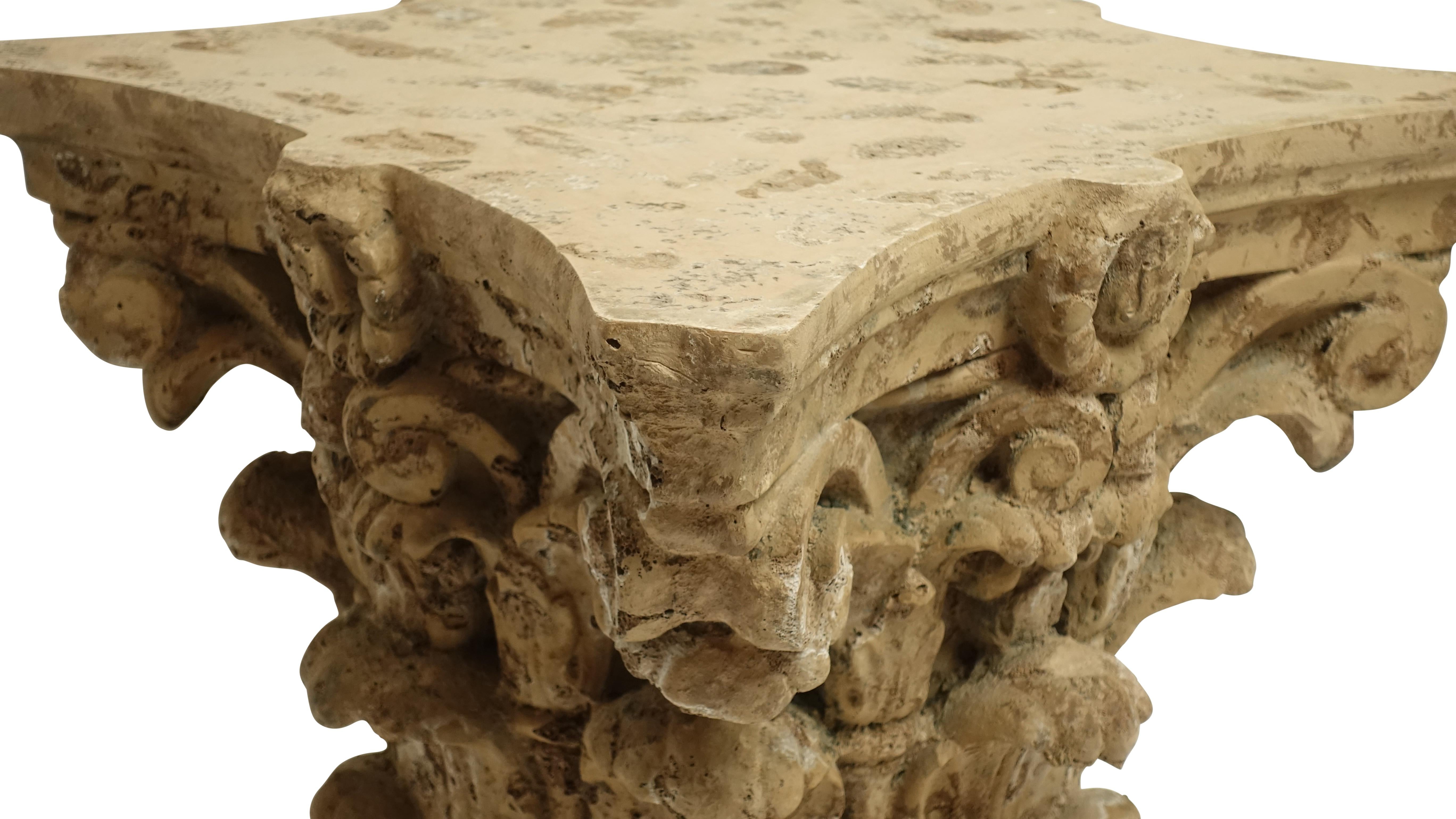 20th Century Faux Stone Architectural Column Capital Low Table