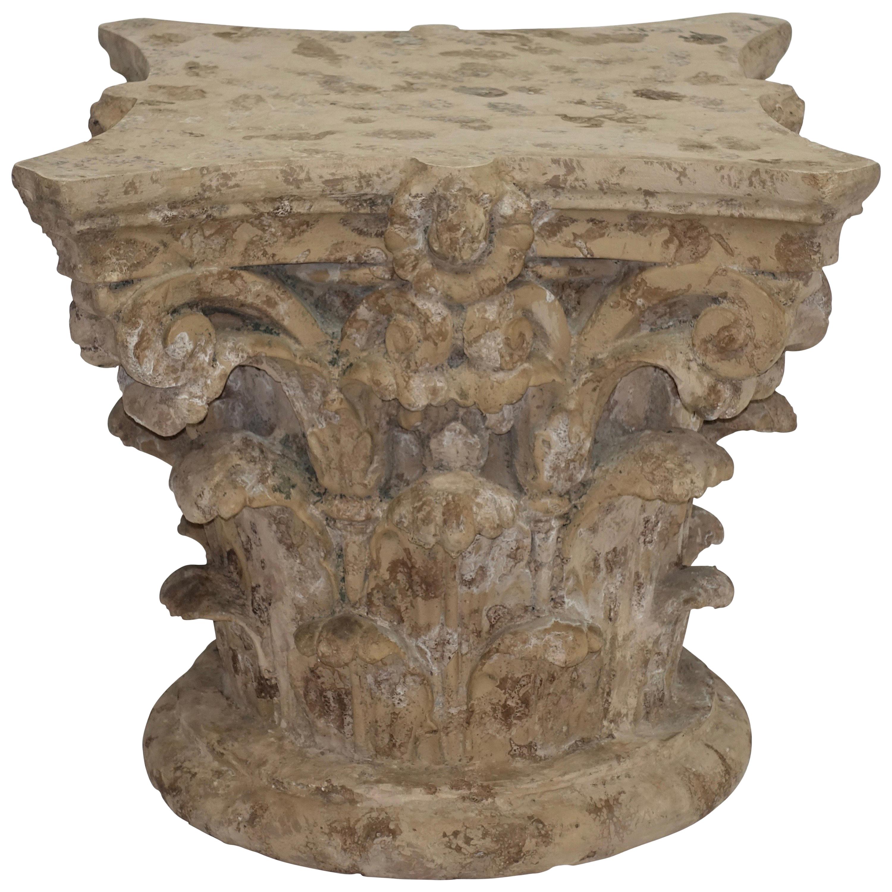 Faux Stone Architectural Column Capital Low Table