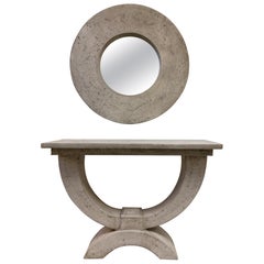 Faux Stone Console Table and Mirror by Michael Taylor