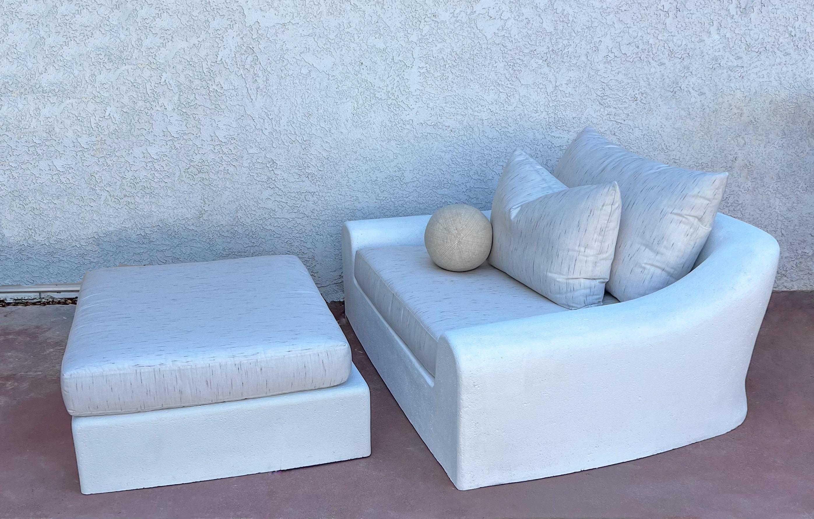 Faux Stone ‘Jennifer’ Lounge Chair and Ottoman by Michael Taylor For Sale 1