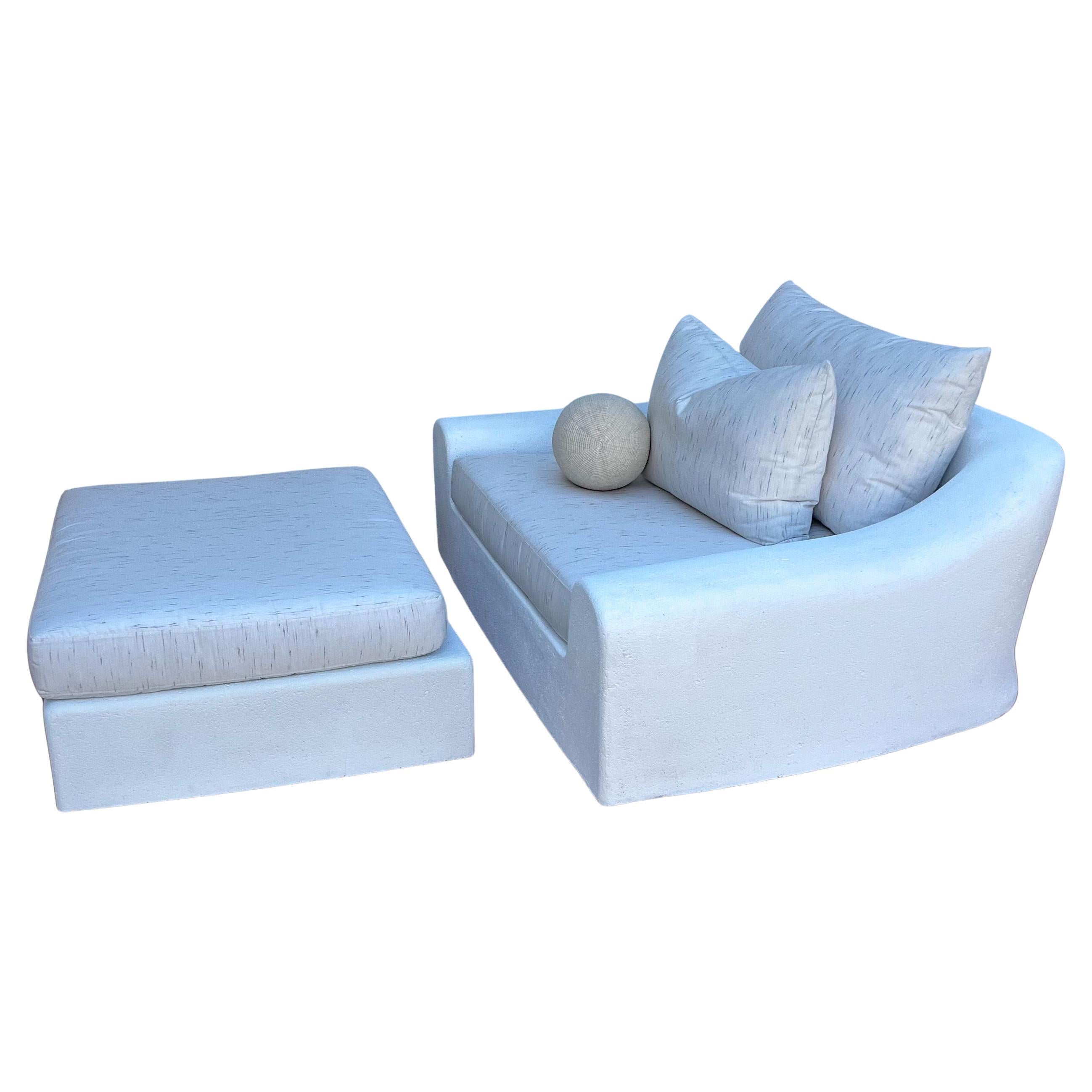 Faux Stone ‘Jennifer’ Lounge Chair and Ottoman by Michael Taylor For Sale