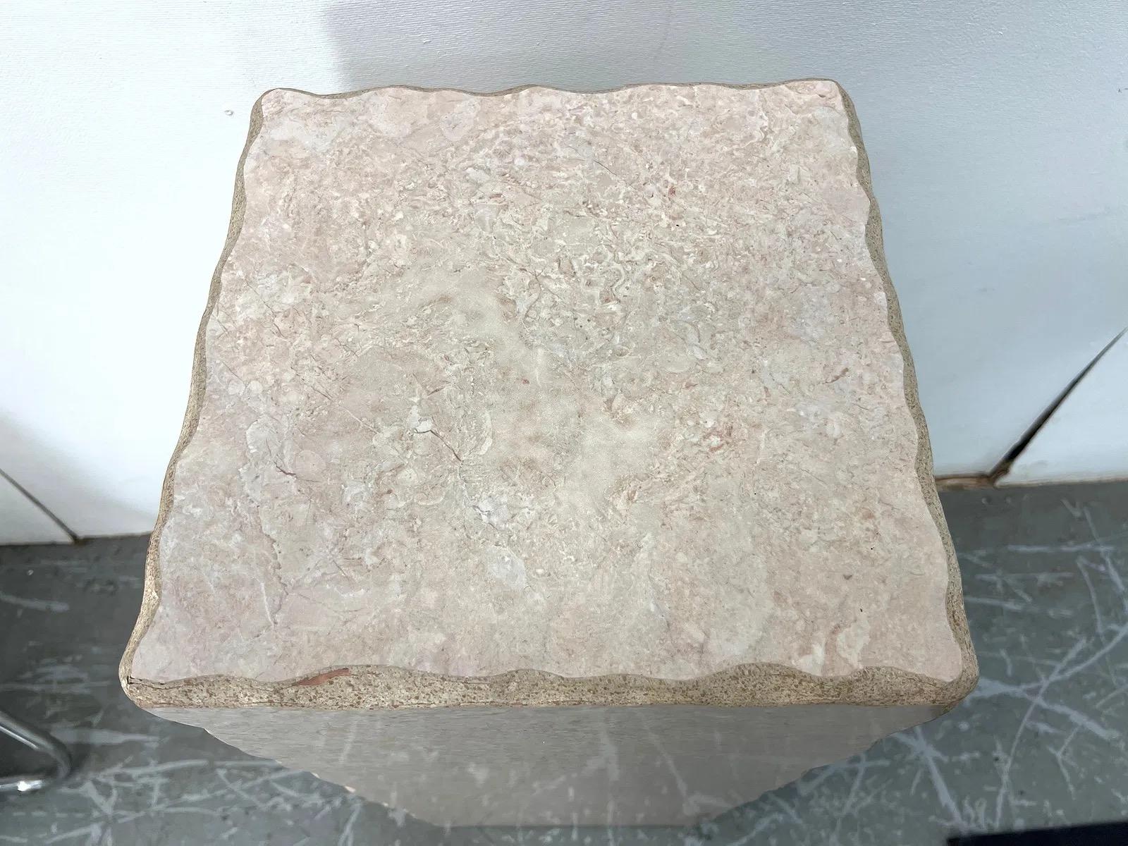 Travertine Faux Stone Tall Square Column Display Pedestal For Sale