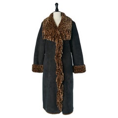 Faux suede and faux fur coat with fringes front edge BALMAIN