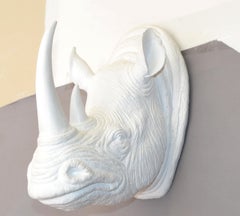 Faux Taxidermy White Trophy Wall Mounted Rhino Head Animal Sculpture Fine Art