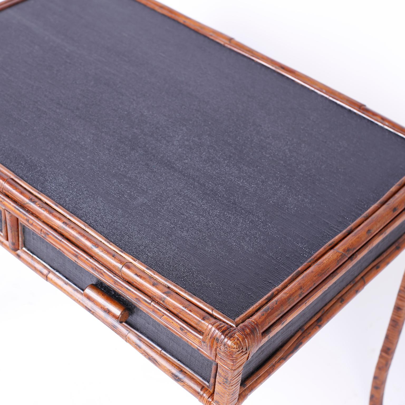 American Faux Tortoise and Grass Cloth Desk or Writing Table