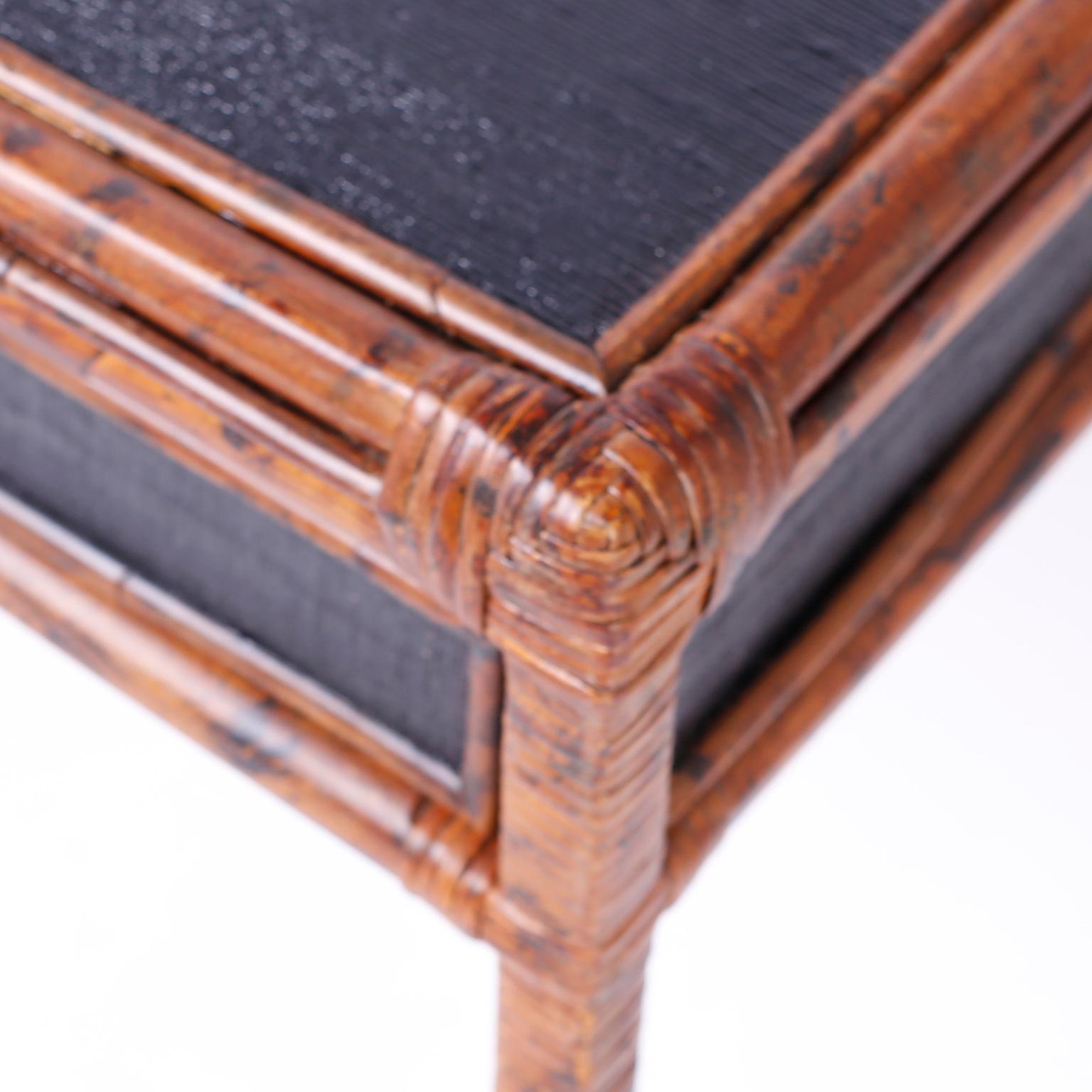 Faux Tortoise and Grass Cloth Desk or Writing Table In Good Condition In Palm Beach, FL