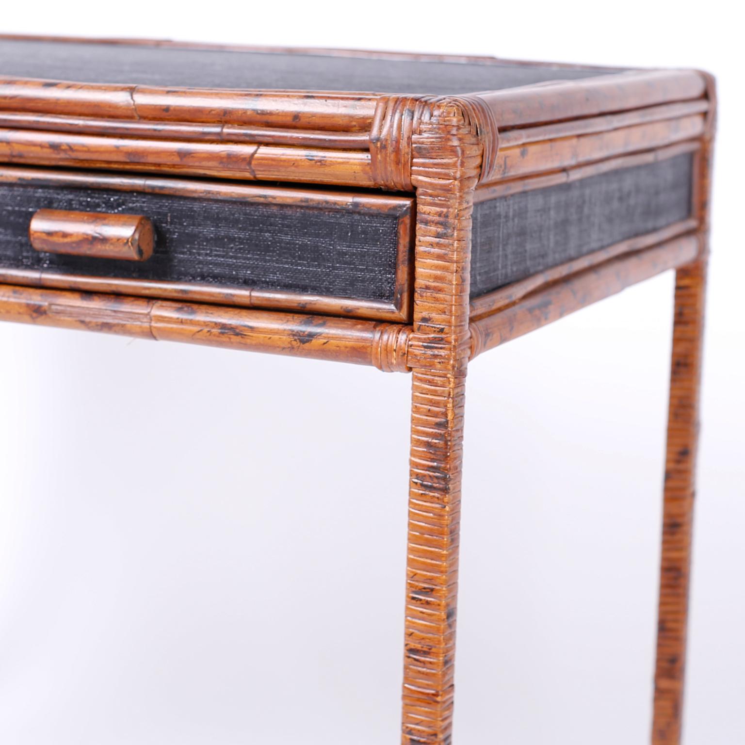 20th Century Faux Tortoise and Grass Cloth Desk or Writing Table