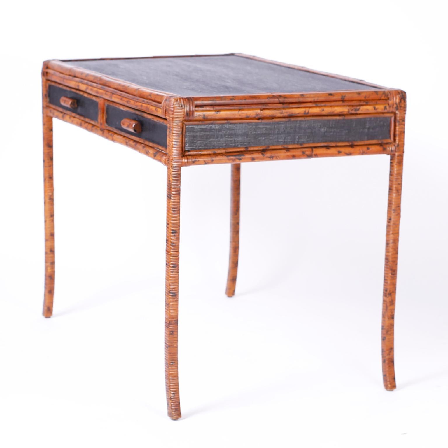 Faux Tortoise and Grass Cloth Desk or Writing Table 1
