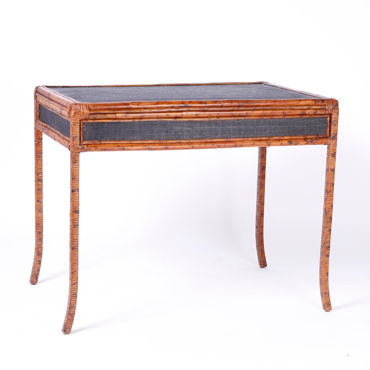 Faux Tortoise and Grass Cloth Desk or Writing Table 2