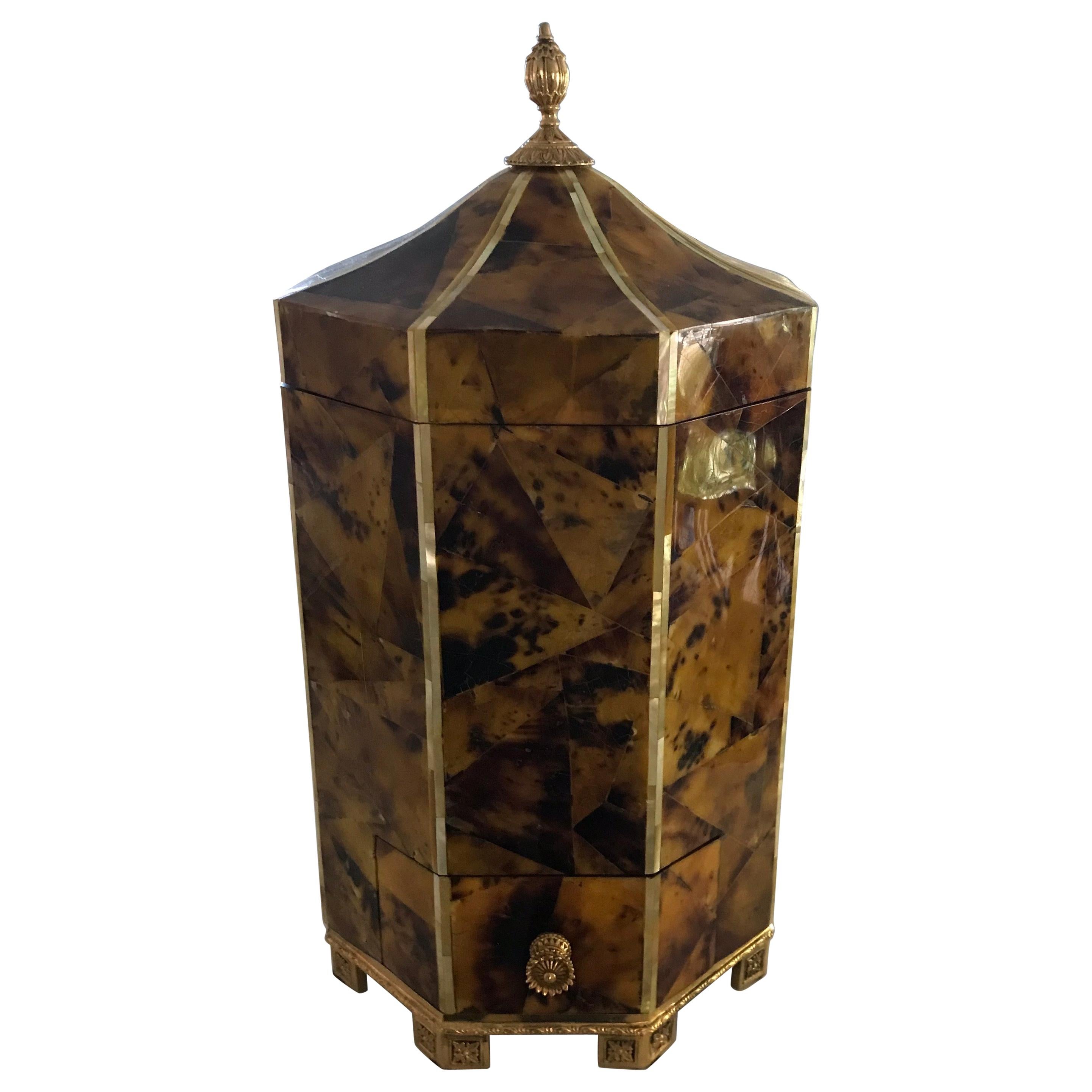 Faux Tortoise and Mother of Pearl Lidded Box in the Style of Maitland Smith
