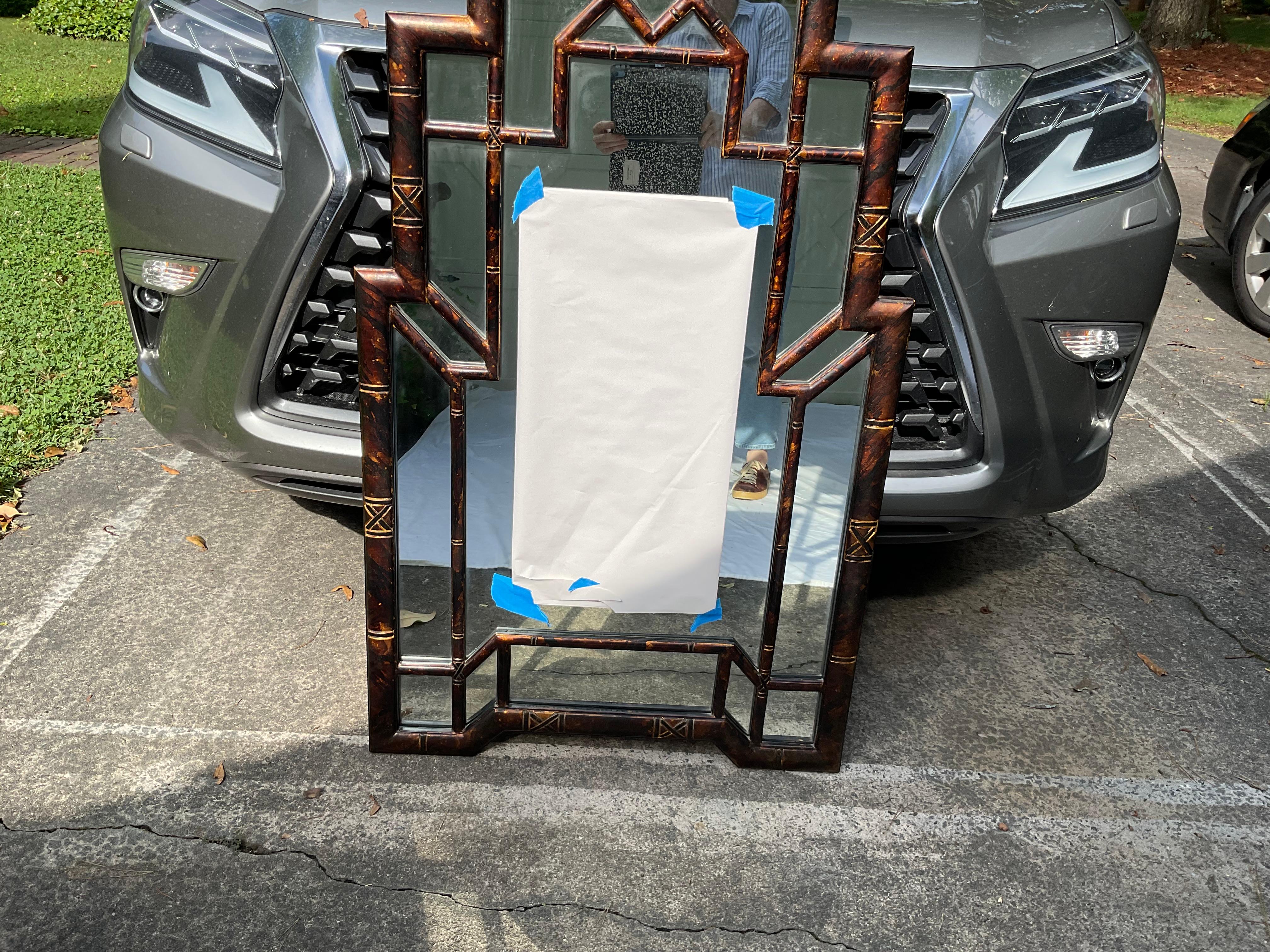 Faux Tortoise Art Deco Style Mirror by Carol Canner For Sale 2
