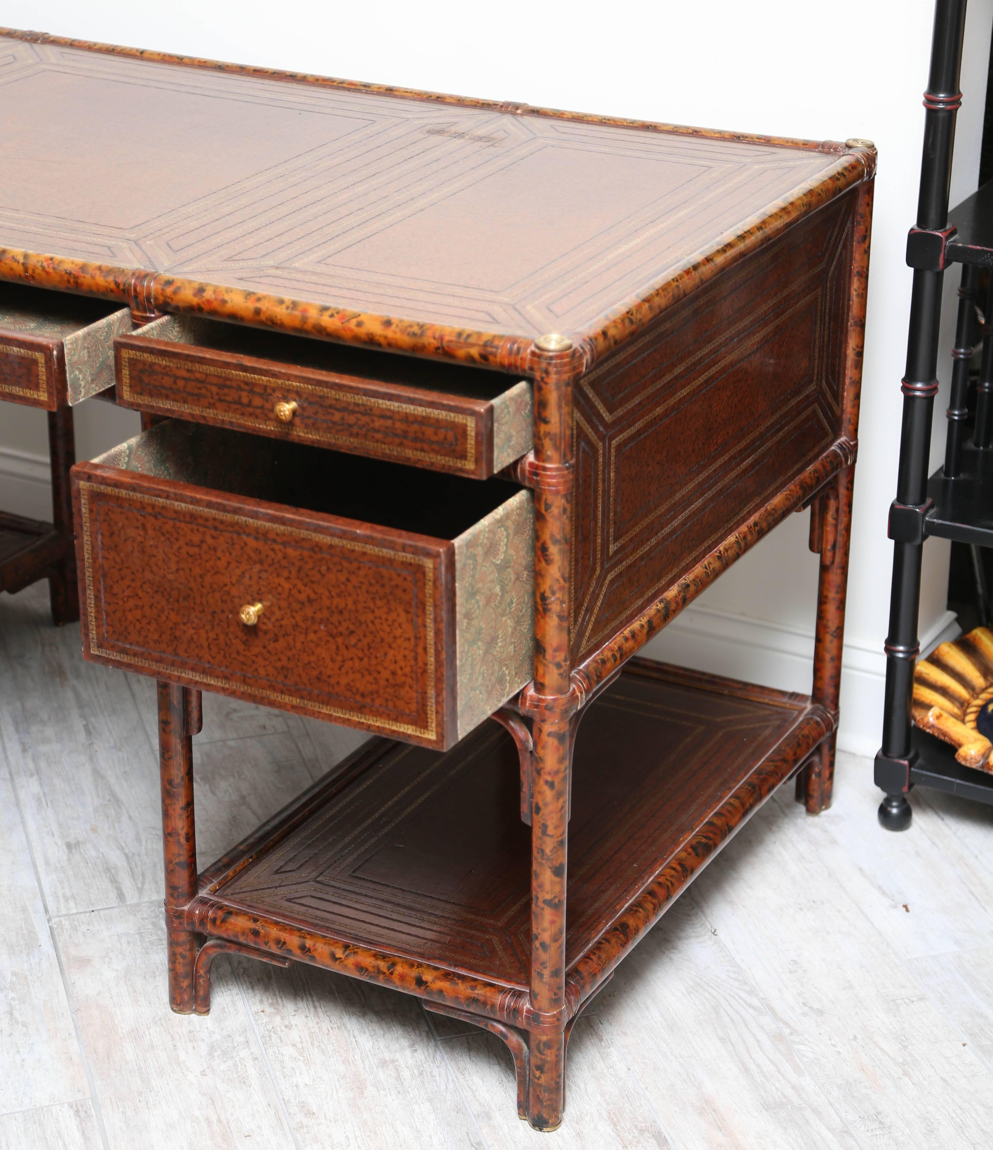 20th Century Faux Tortoise Bamboo Desk by Maitland-Smith