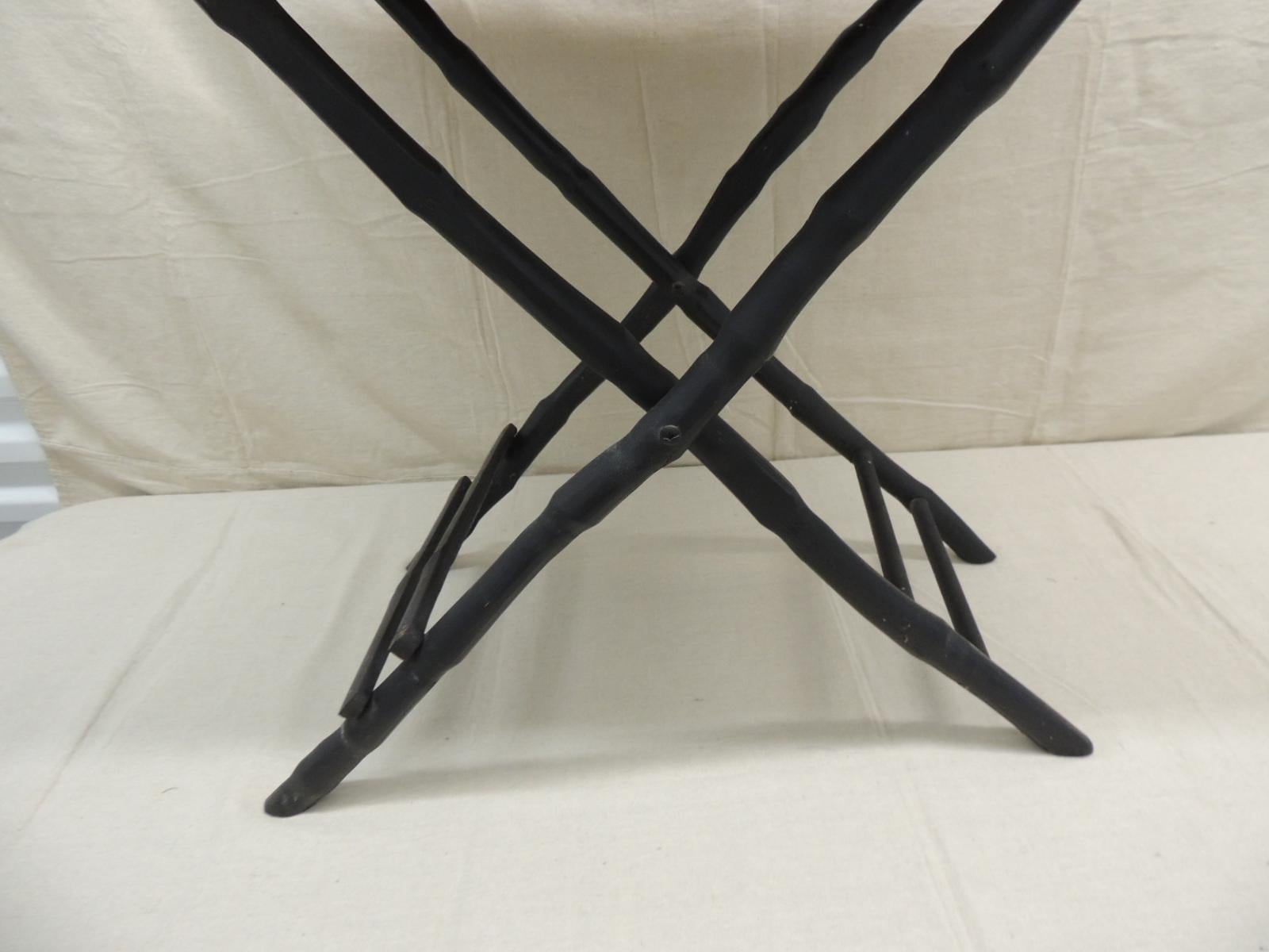 Indonesian Faux-Tortoise Bamboo Folding Drinks Cart or Folding Tray Table