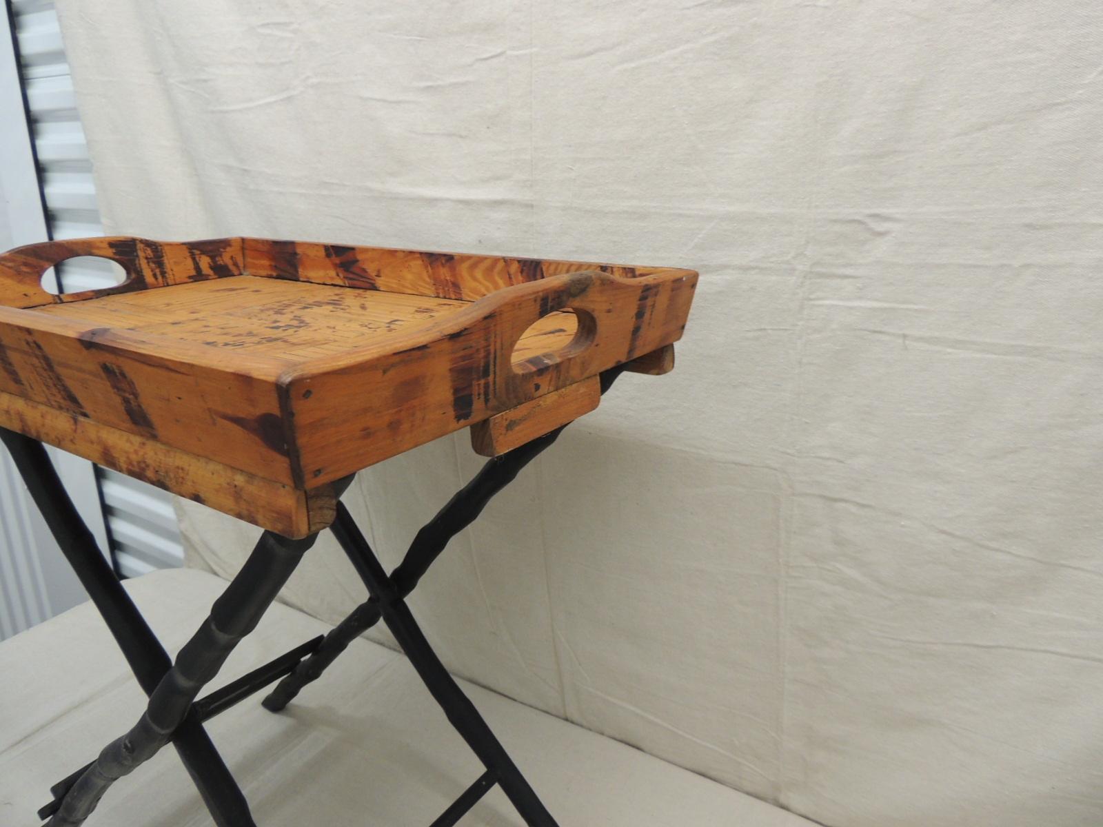 Hand-Crafted Faux-Tortoise Bamboo Folding Drinks Cart or Folding Tray Table