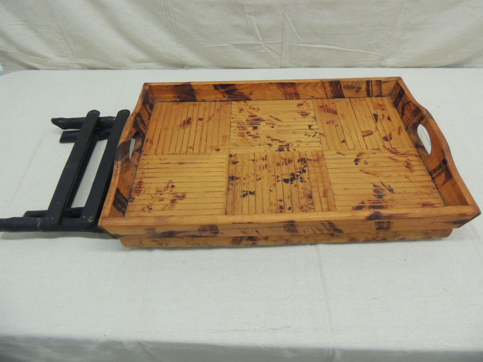 20th Century Faux-Tortoise Bamboo Folding Drinks Cart or Folding Tray Table