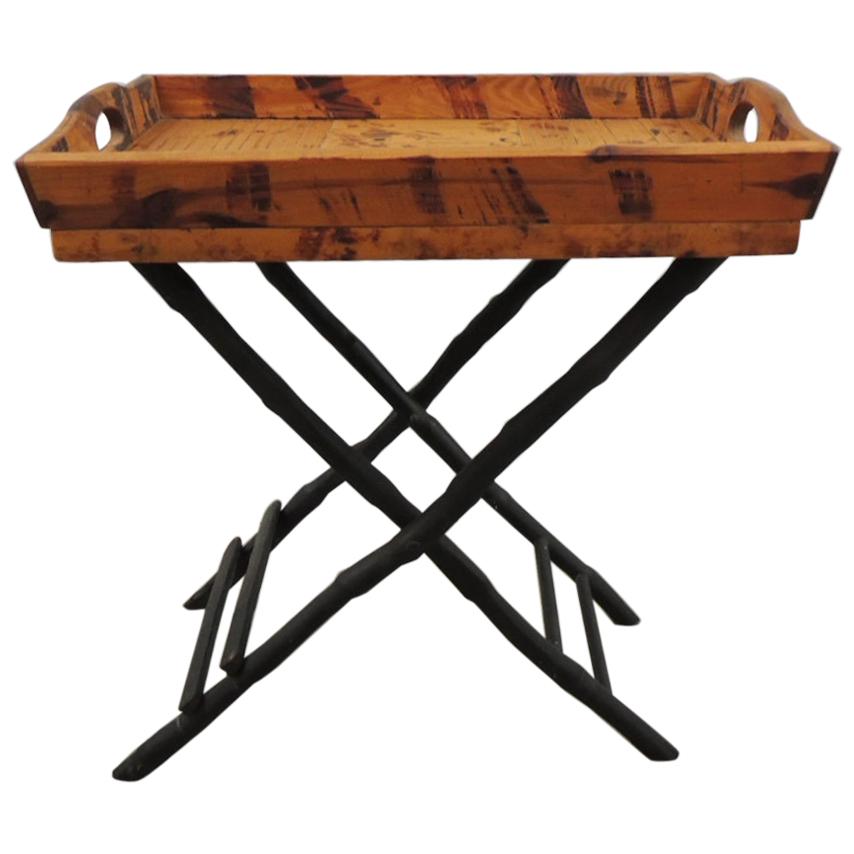 Faux-Tortoise Bamboo Folding Drinks Cart or Folding Tray Table