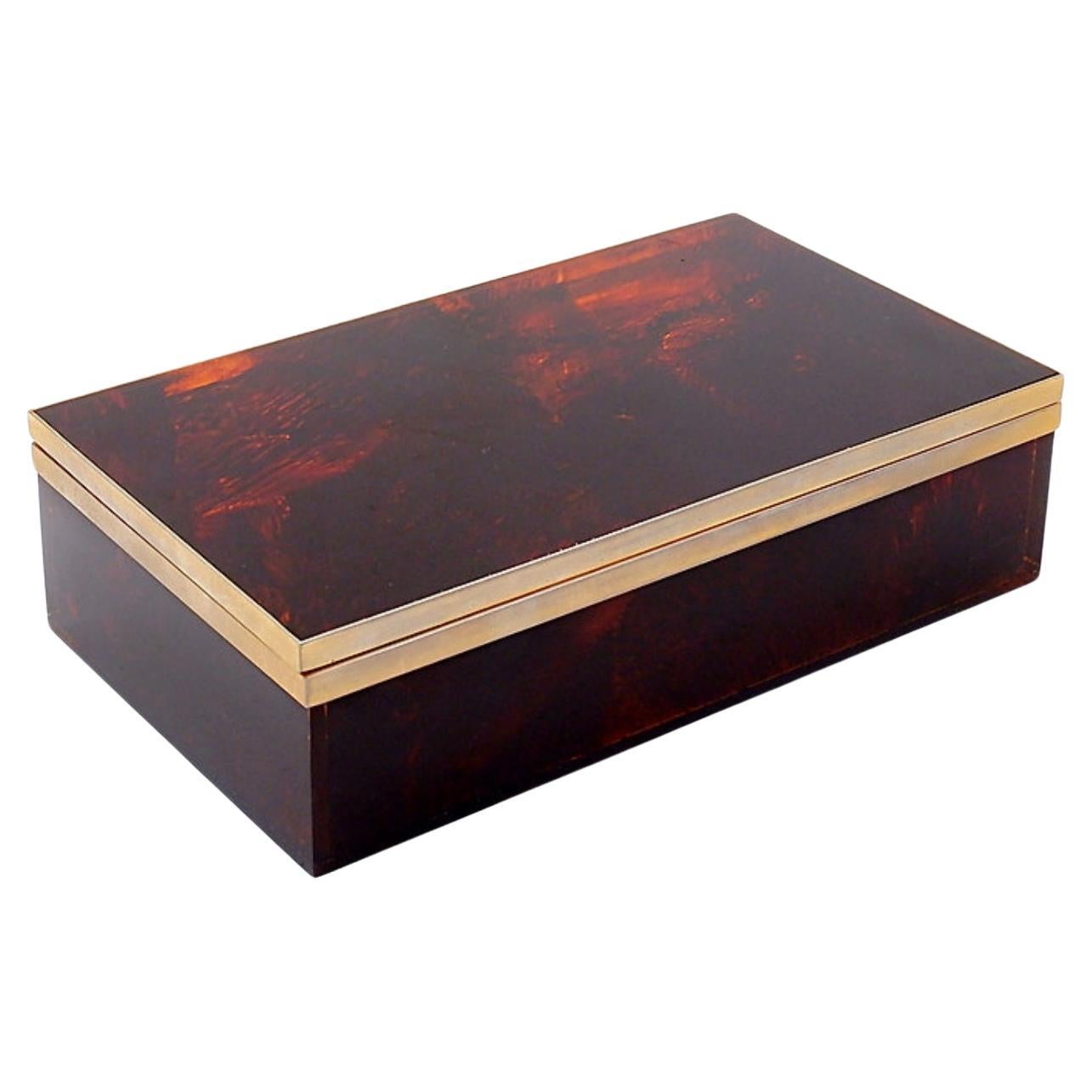 Faux Tortoise Decorative Box in the style of Hermes, 1970s For Sale