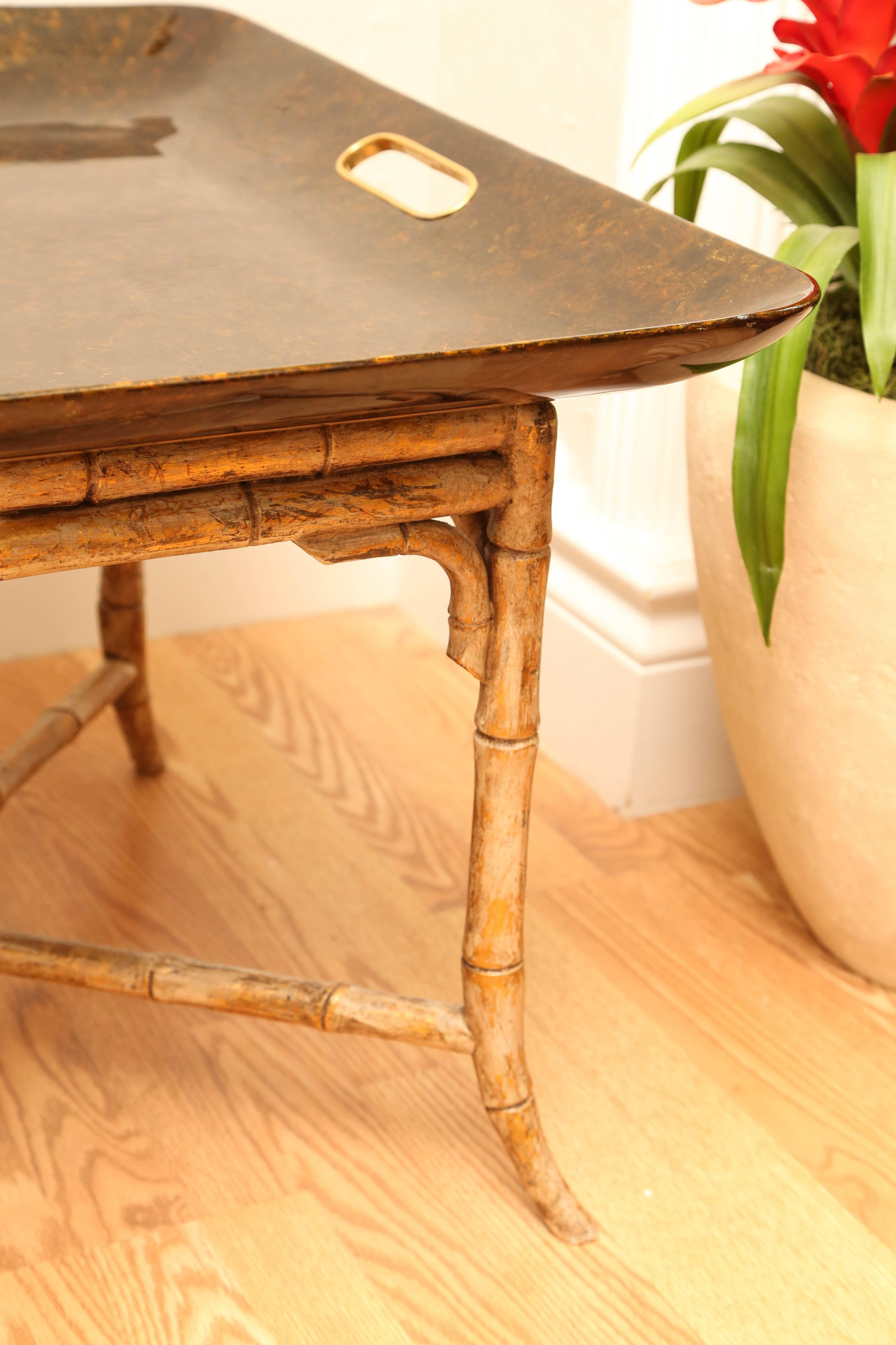 Faux Tortoise Lacquered Tray Table In Good Condition In West Palm Beach, FL