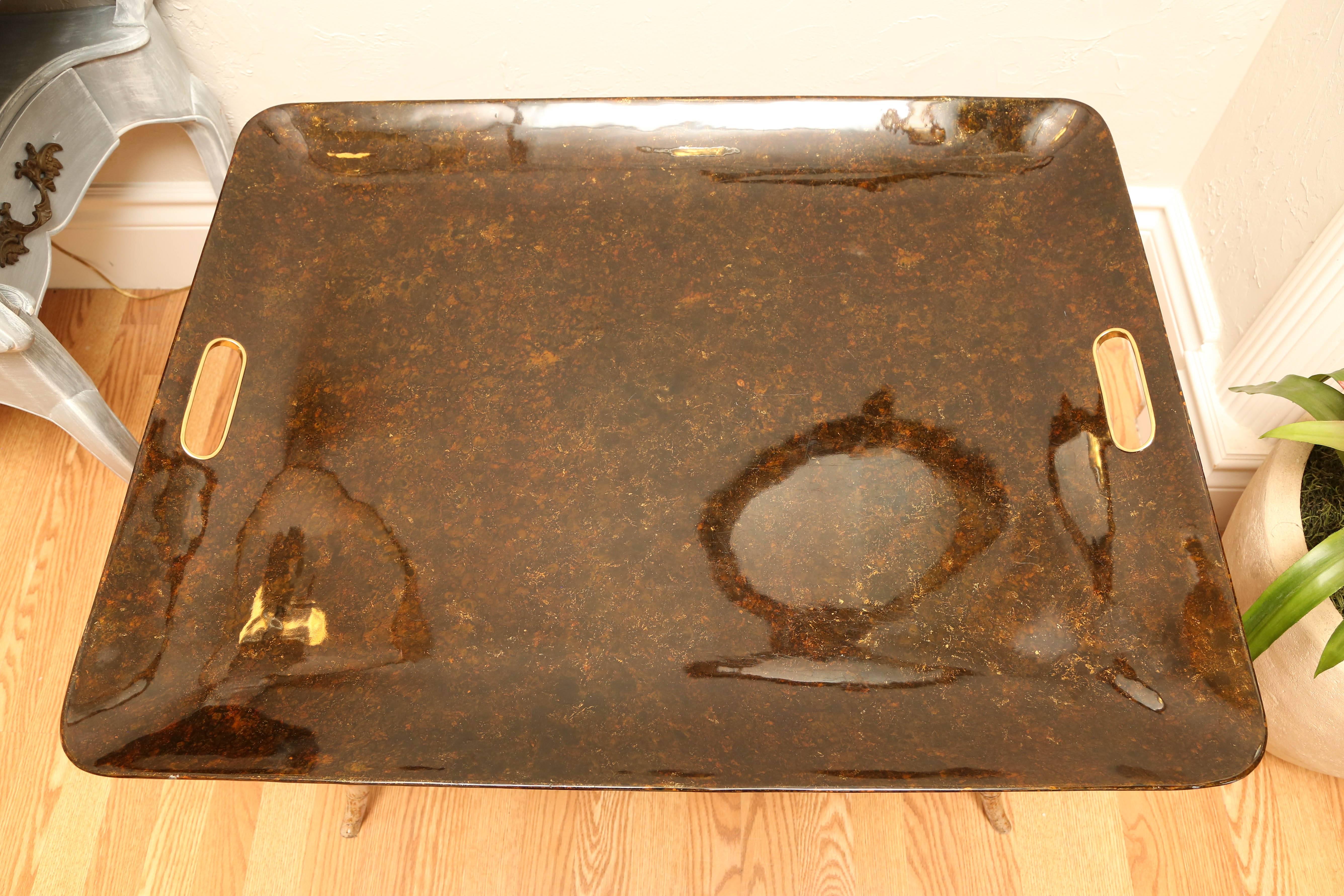 Faux Tortoise Lacquered Tray Table 1