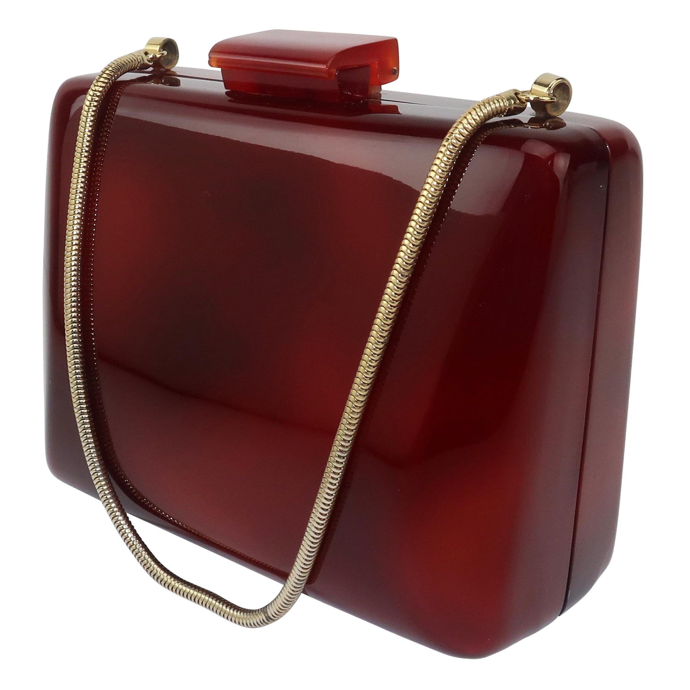 Faux Tortoise Lucite Box Handbag, 1980
s