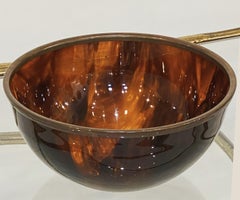 Faux Tortoise Lucite Round Bowl with Brass Edge from France (Diameter 11)