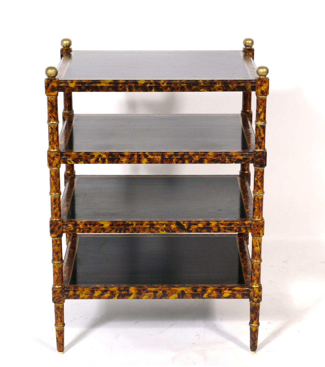 Faux Tortoise hand painted shelf or table, attributed to Maitland Smith, circa 1990s. It is a versatile size and can be used a multi level shelf for extra storage in a home office or vanity area, or as an end table, side table or night stand.