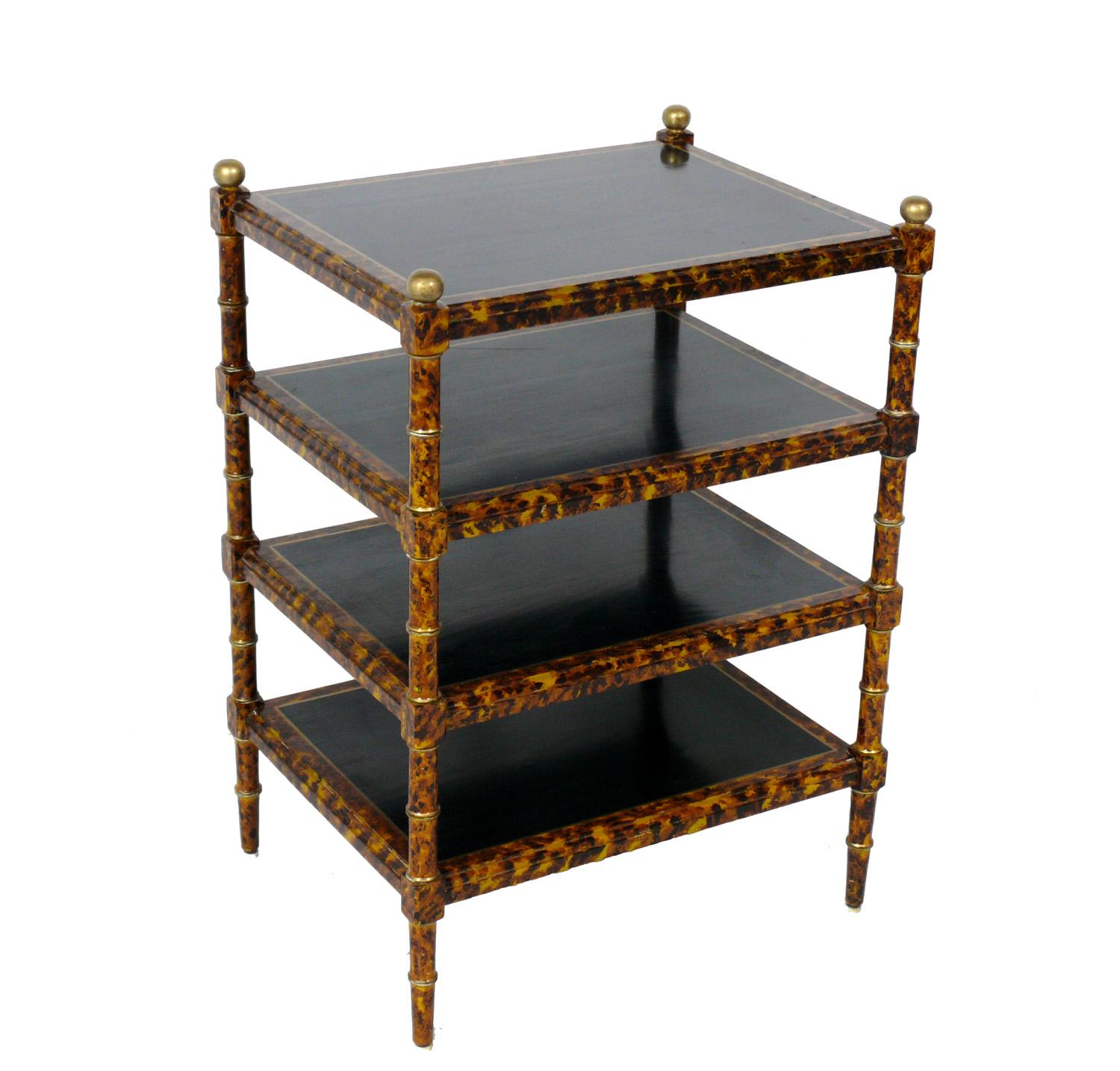 Hollywood Regency Faux Tortoise Painted Shelf or Table Attributed to Maitland Smith