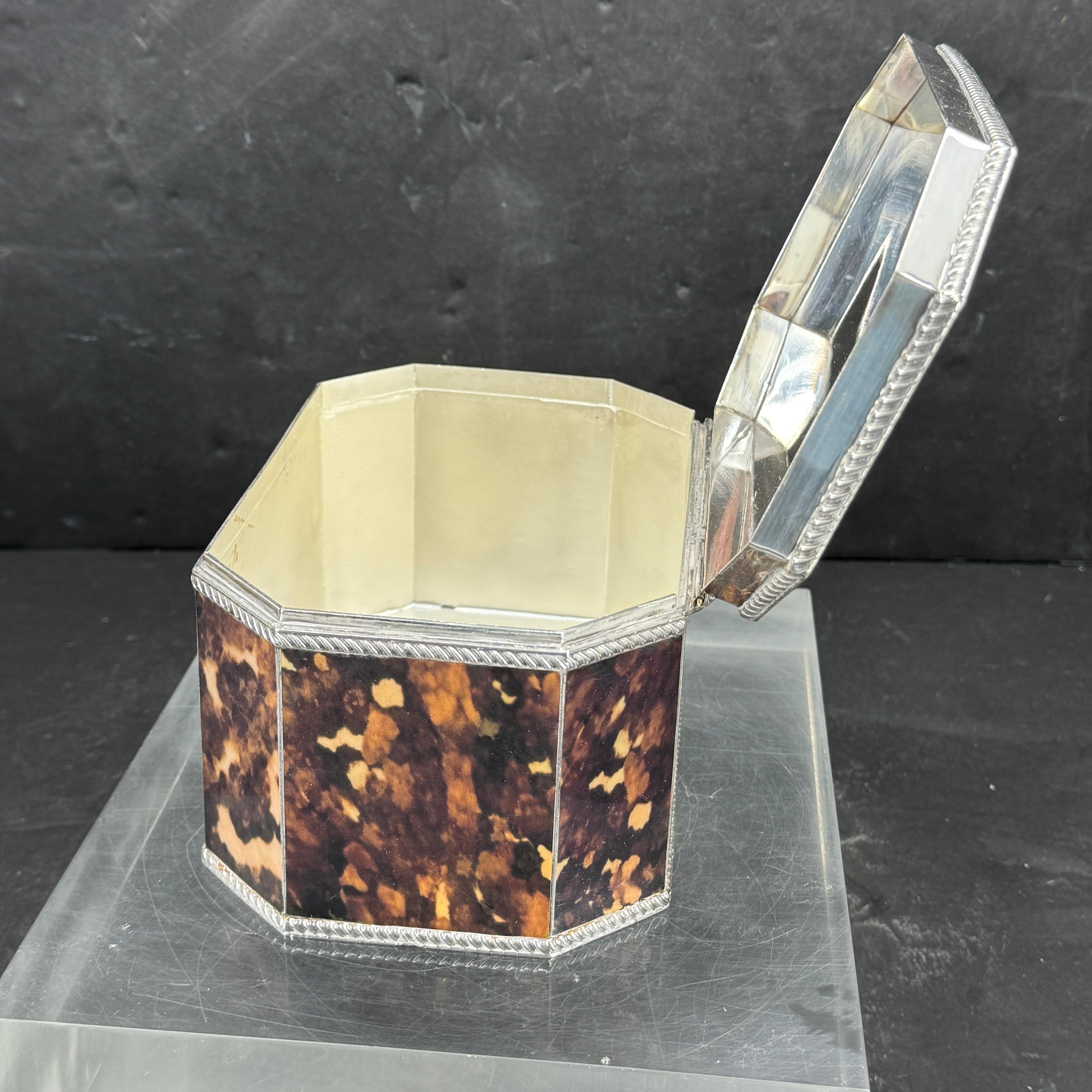 Faux Tortoise Shell and Silver-Plated Tea Caddy Trinket Box For Sale 2