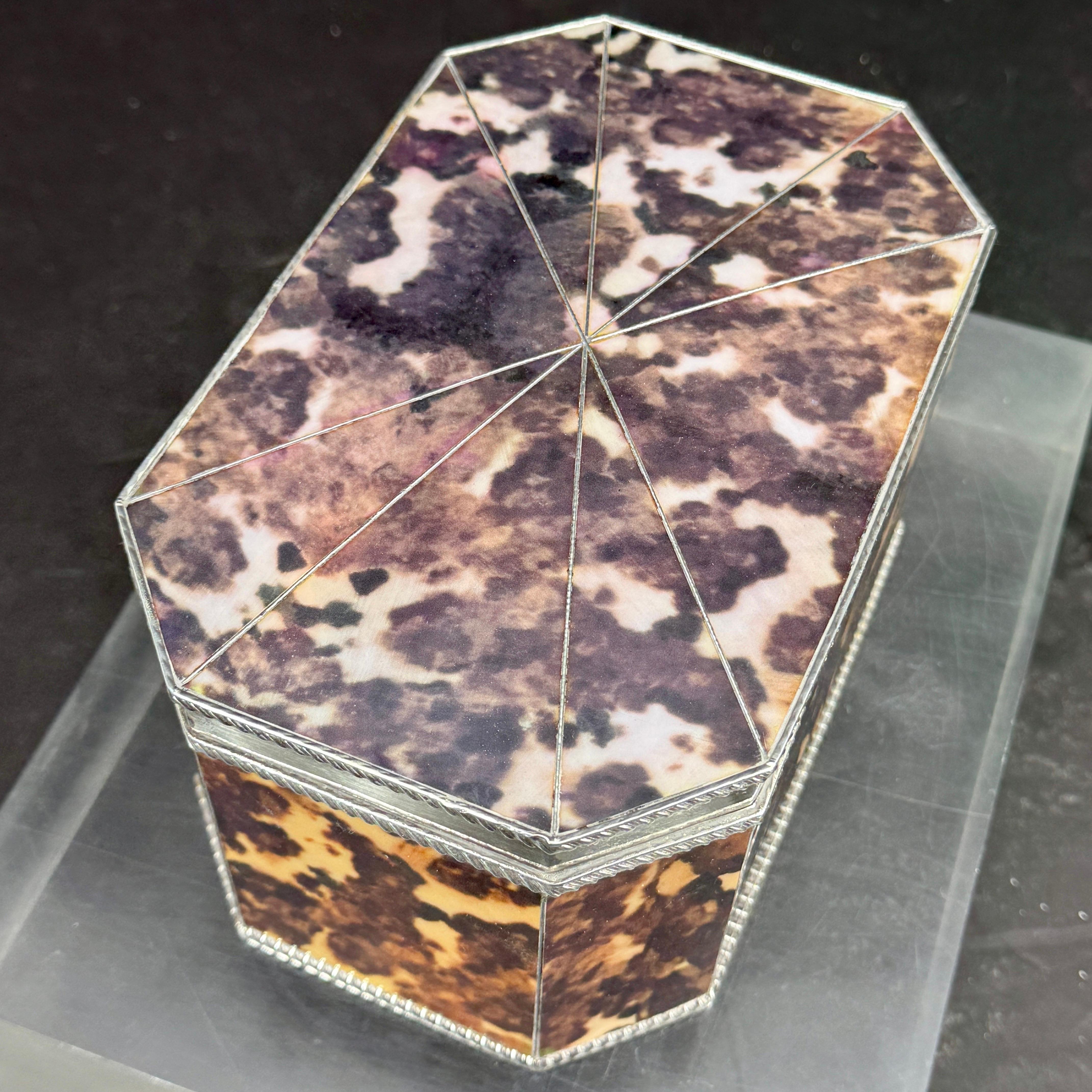 Silver Plate Faux Tortoise Shell and Silver-Plated Tea Caddy Trinket Box For Sale