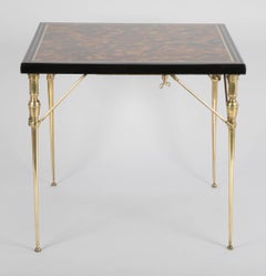Faux Tortoise Shell Black Lacquer and Gilt Games Table with Bronze Folding Legs