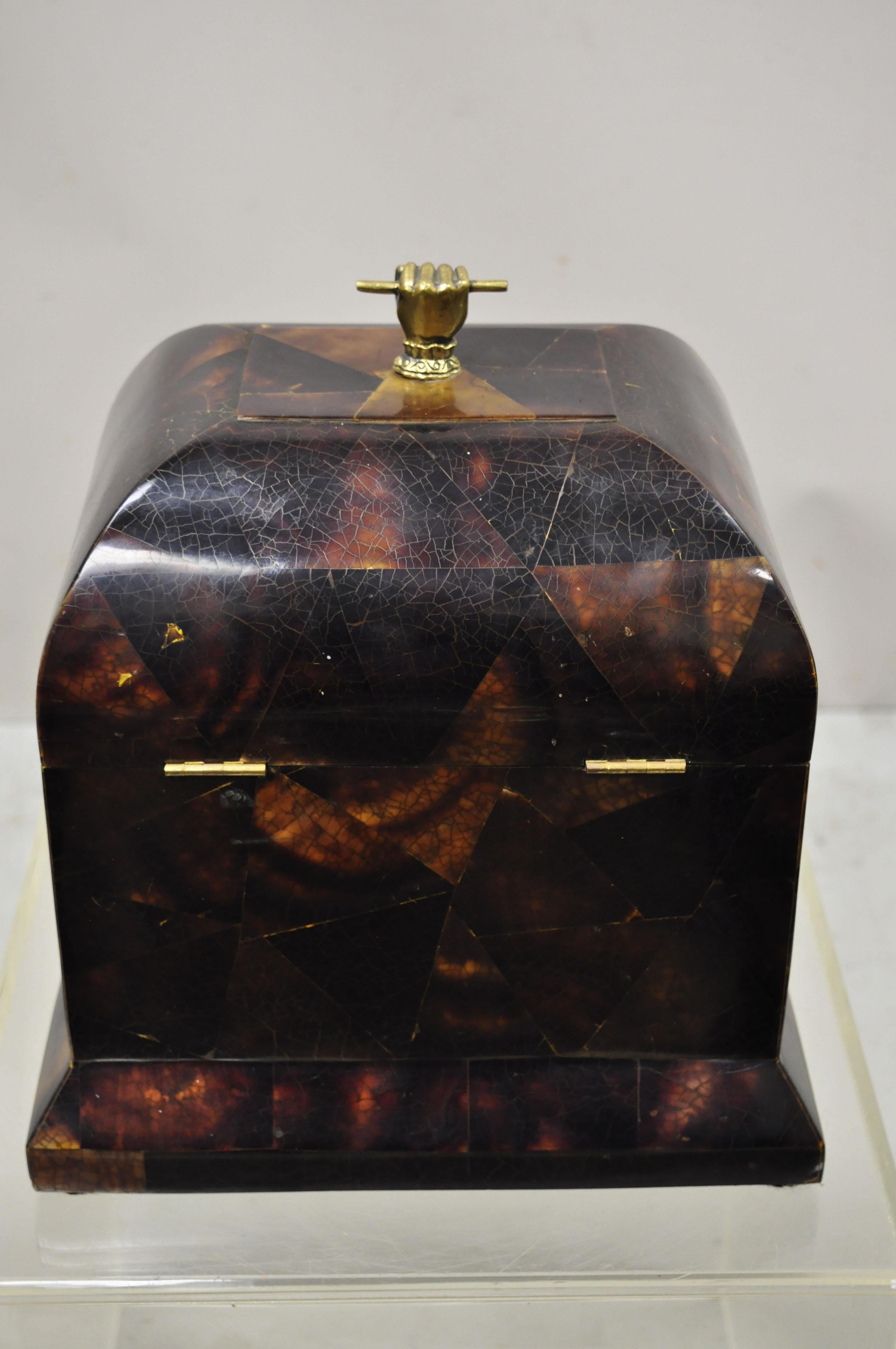 Faux Tortoise Shell Brass Hands Hinge Lid Box After Maitland Smith 5