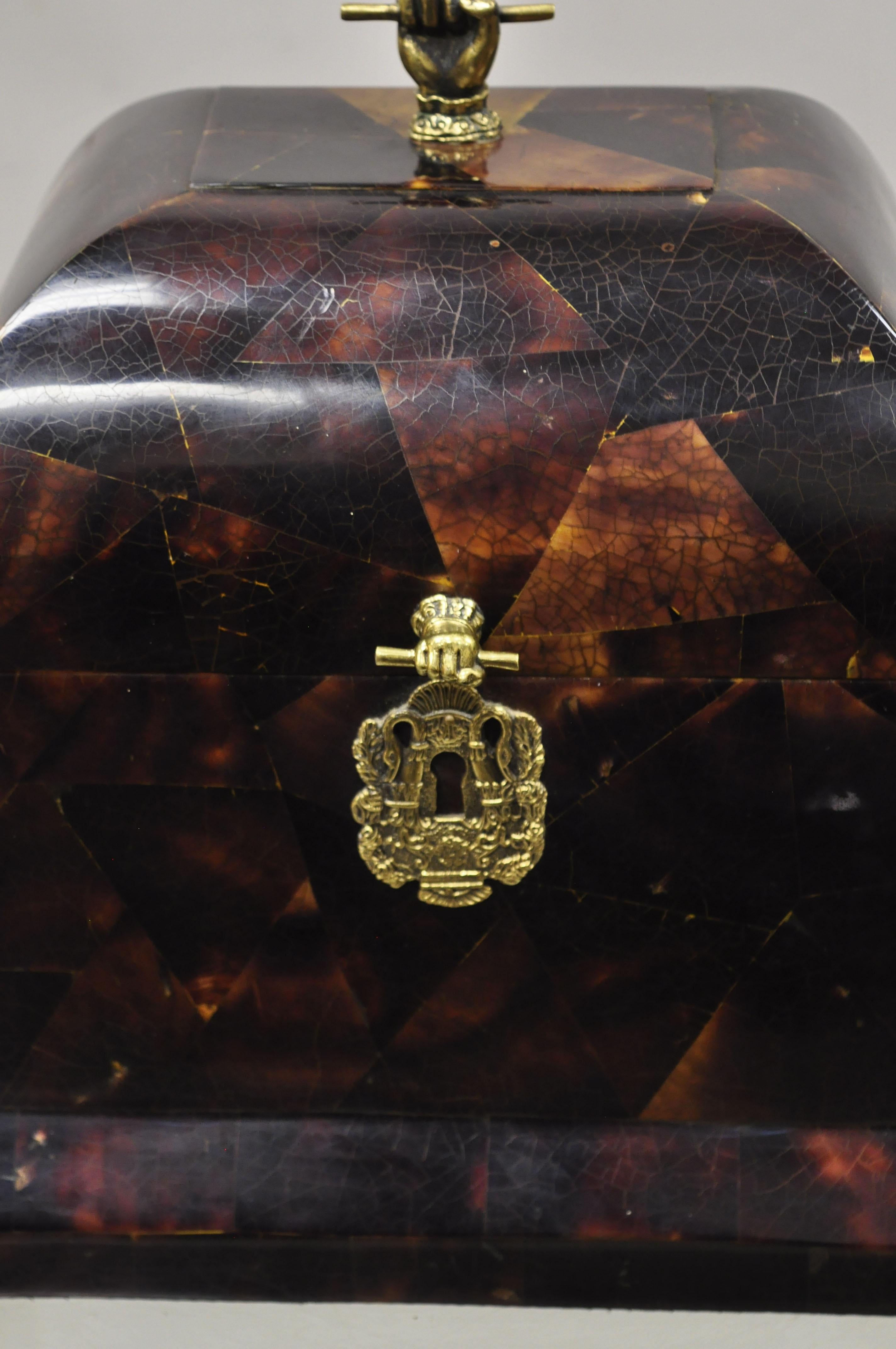 Faux Tortoise Shell Brass Hands Hinge Lid Box After Maitland Smith In Good Condition In Philadelphia, PA