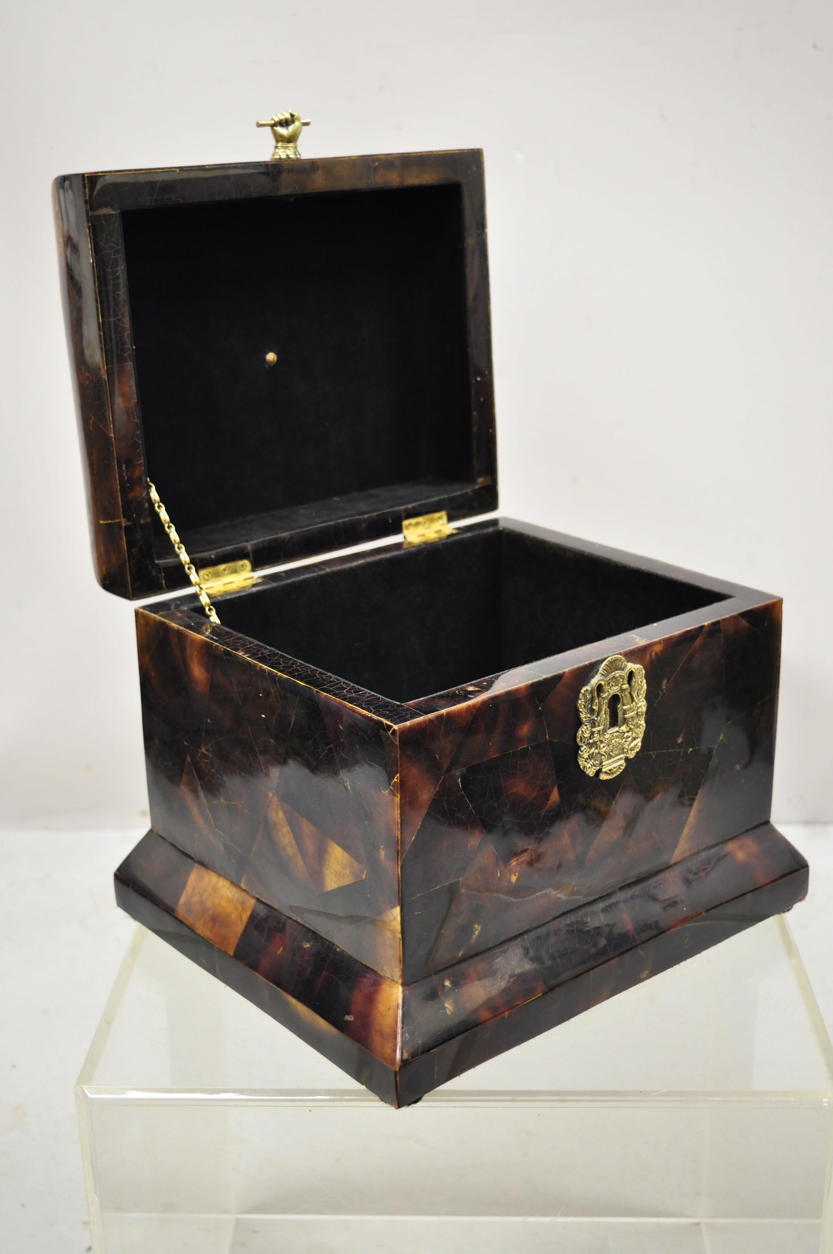 Faux Tortoise Shell Brass Hands Hinge Lid Box After Maitland Smith 2