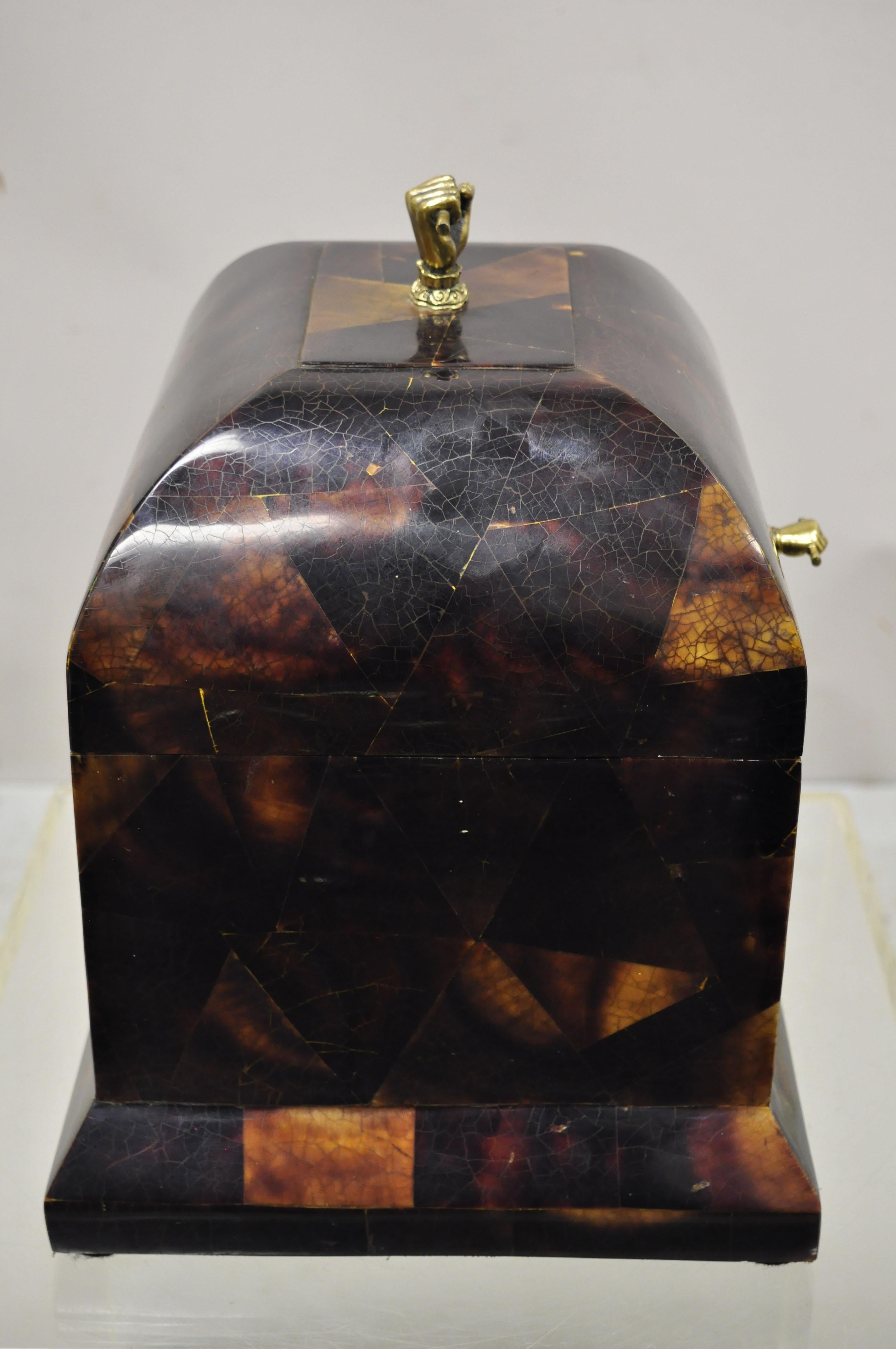 Faux Tortoise Shell Brass Hands Hinge Lid Box After Maitland Smith 4