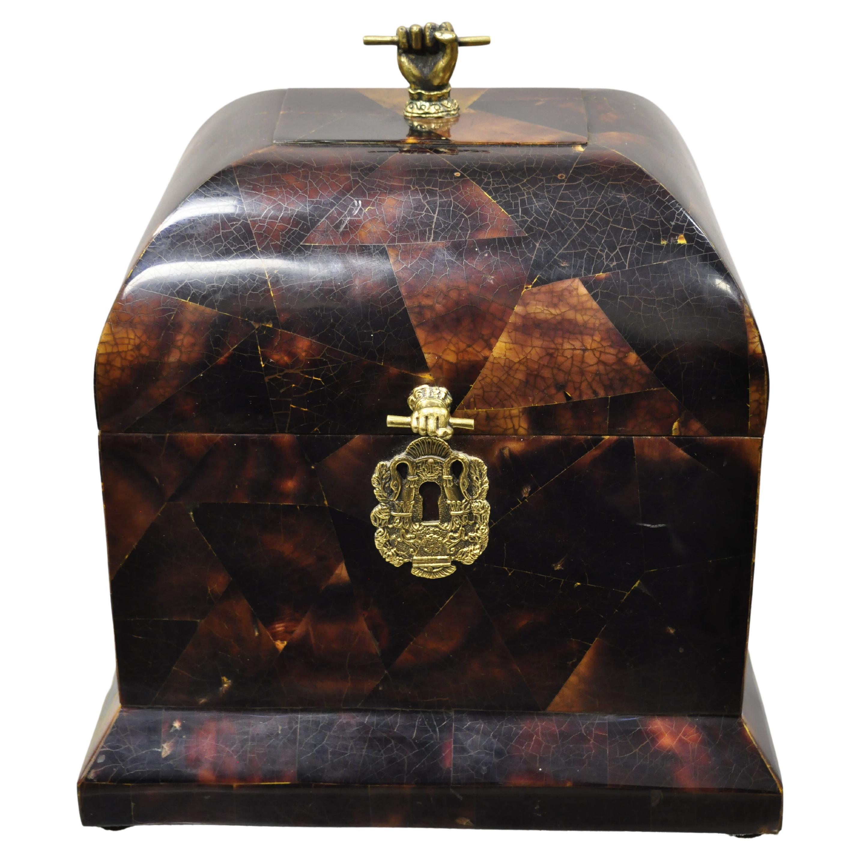Faux Tortoise Shell Brass Hands Hinge Lid Box After Maitland Smith