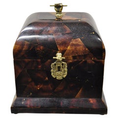 Vintage Faux Tortoise Shell Brass Hands Hinge Lid Box After Maitland Smith