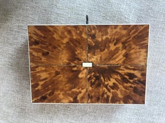 Faux Tortoise Shell British Cigar or Trinket Box W/Ivory Framing & Original Key