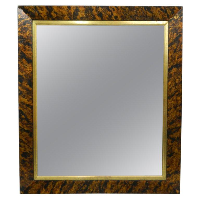 Faux Tortoise Shell Finished Mirror Frame with a Gold Leaf Trim, 20th Century