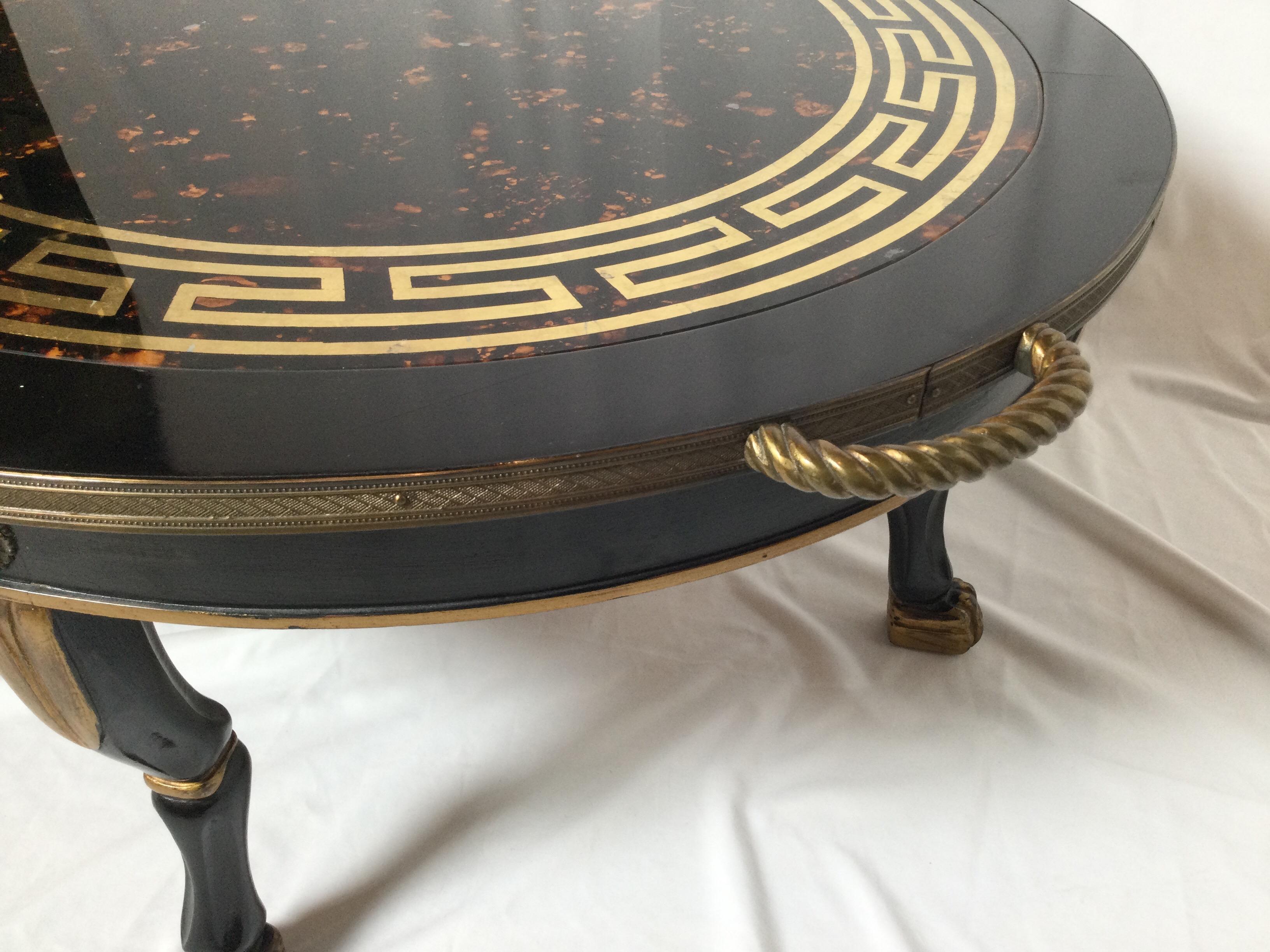 Mid-20th Century Faux Tortoise Shell Glass Topped Neoclassical Cocktail Table For Sale
