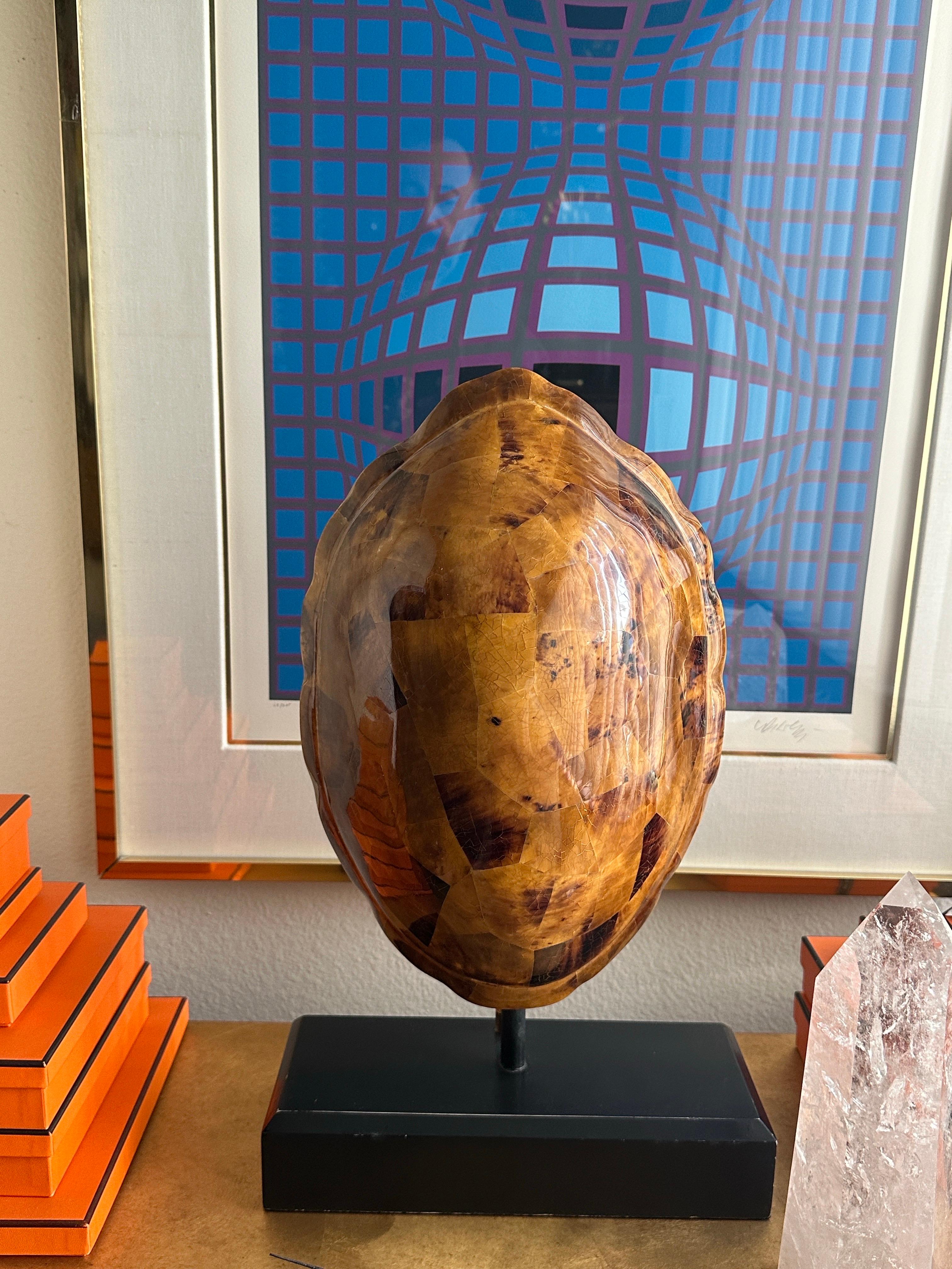 Faux tortoise shell lamp made of natural tessellated Penshell in the style of Maitland Smith 
